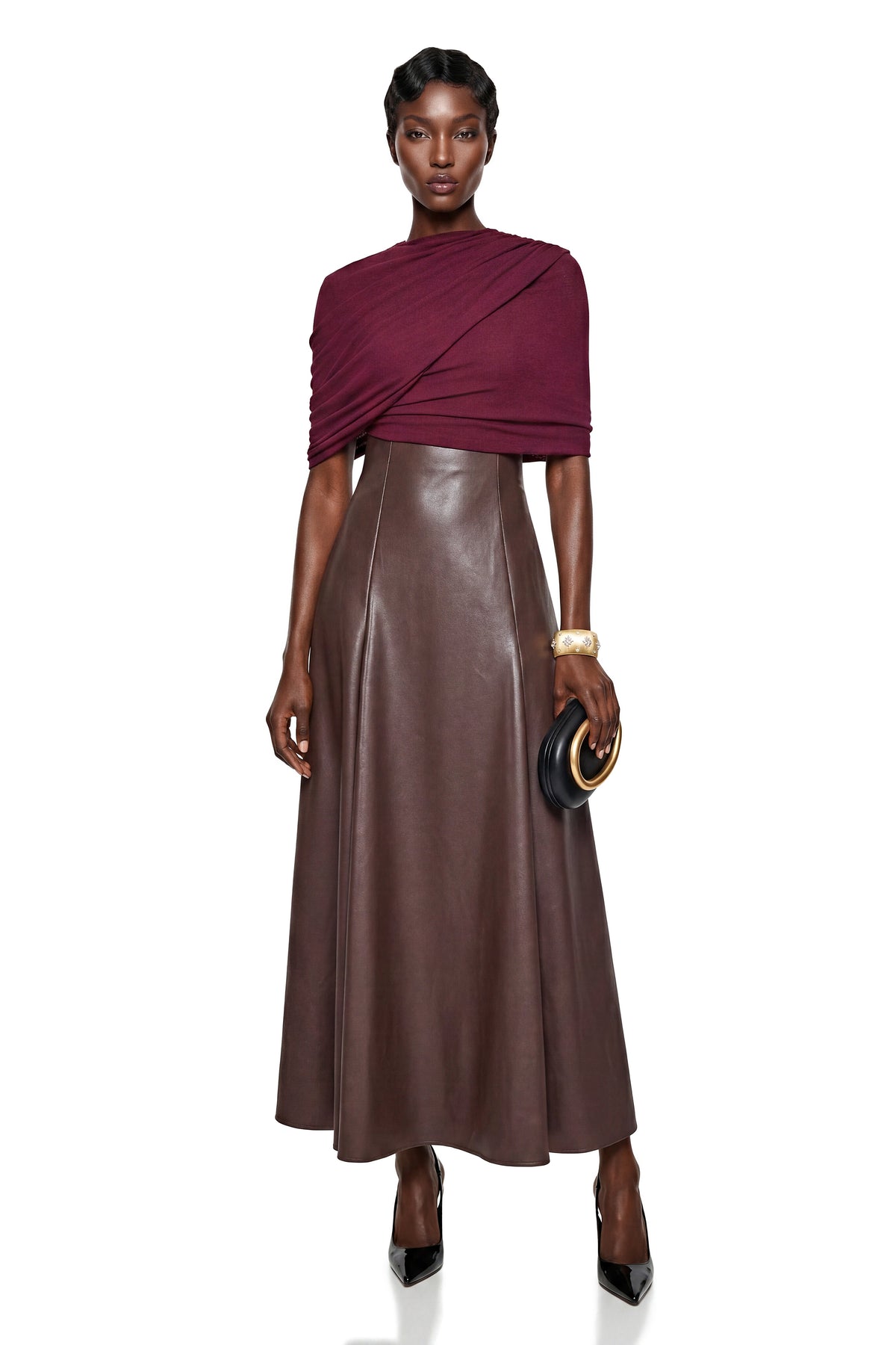 Iris Chocolate Brown Color Block Maxi Dress with Shawl
