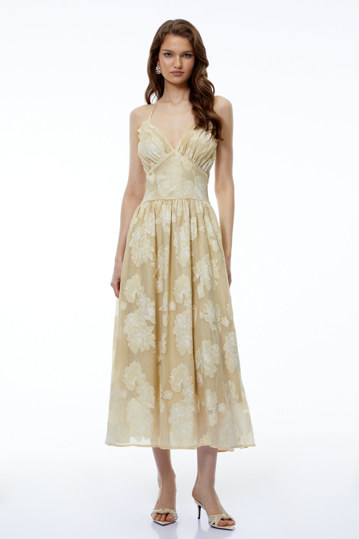 Iris Neutral Sweetheart Neckline Floral Print Maxi Dress