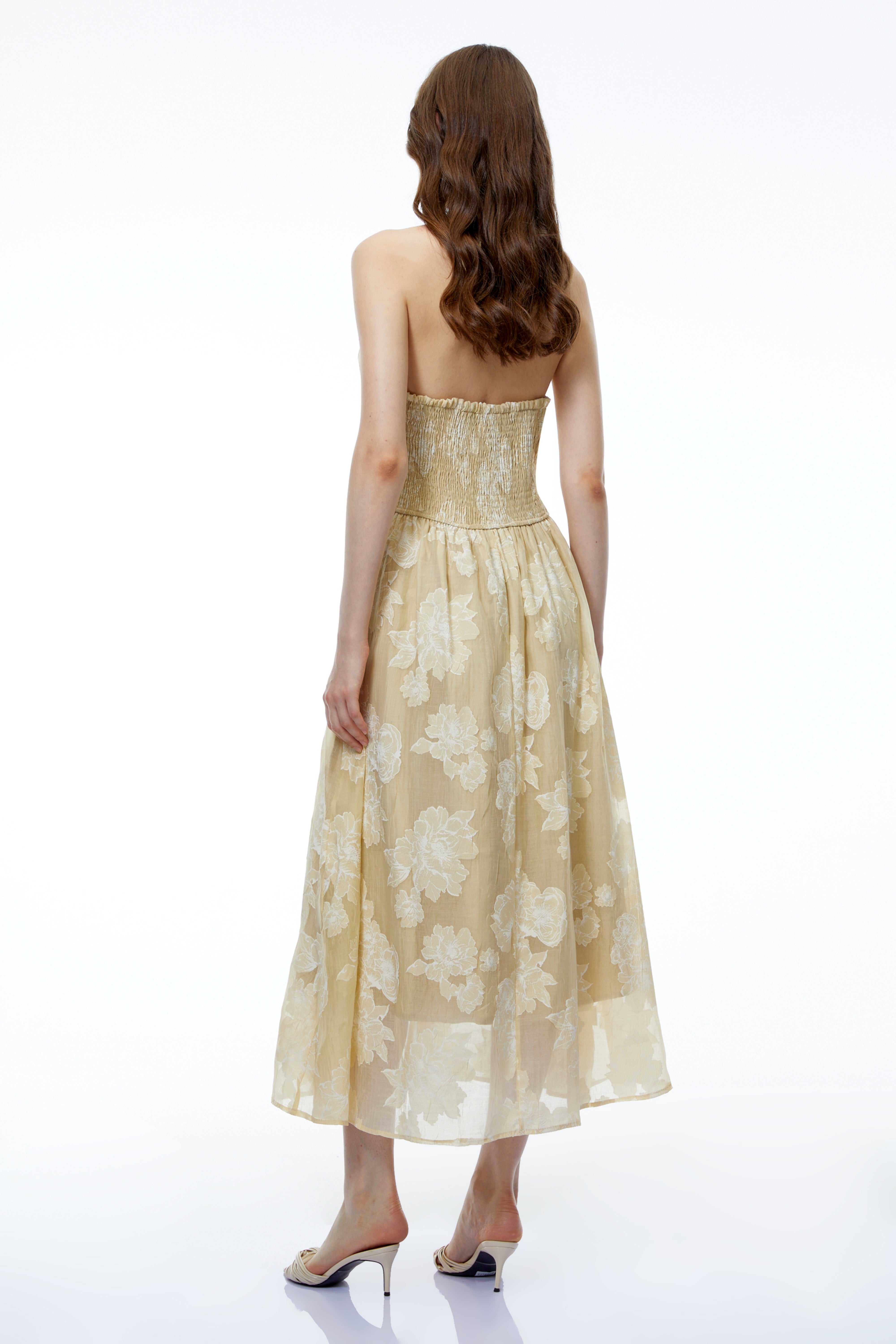 Iris Neutral Sweetheart Neckline Floral Print Maxi Dress