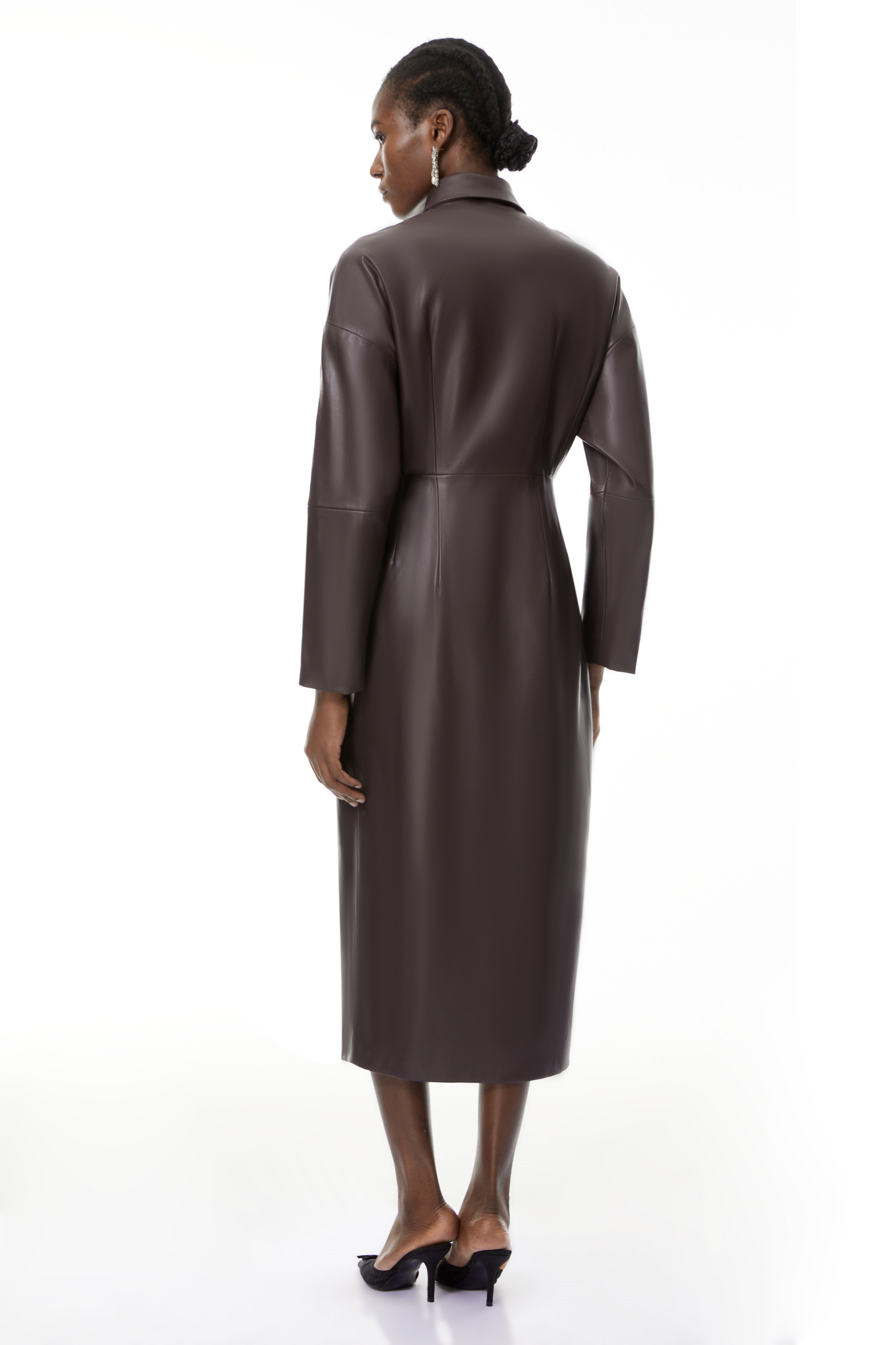Iris Purple Leather Midi Dress