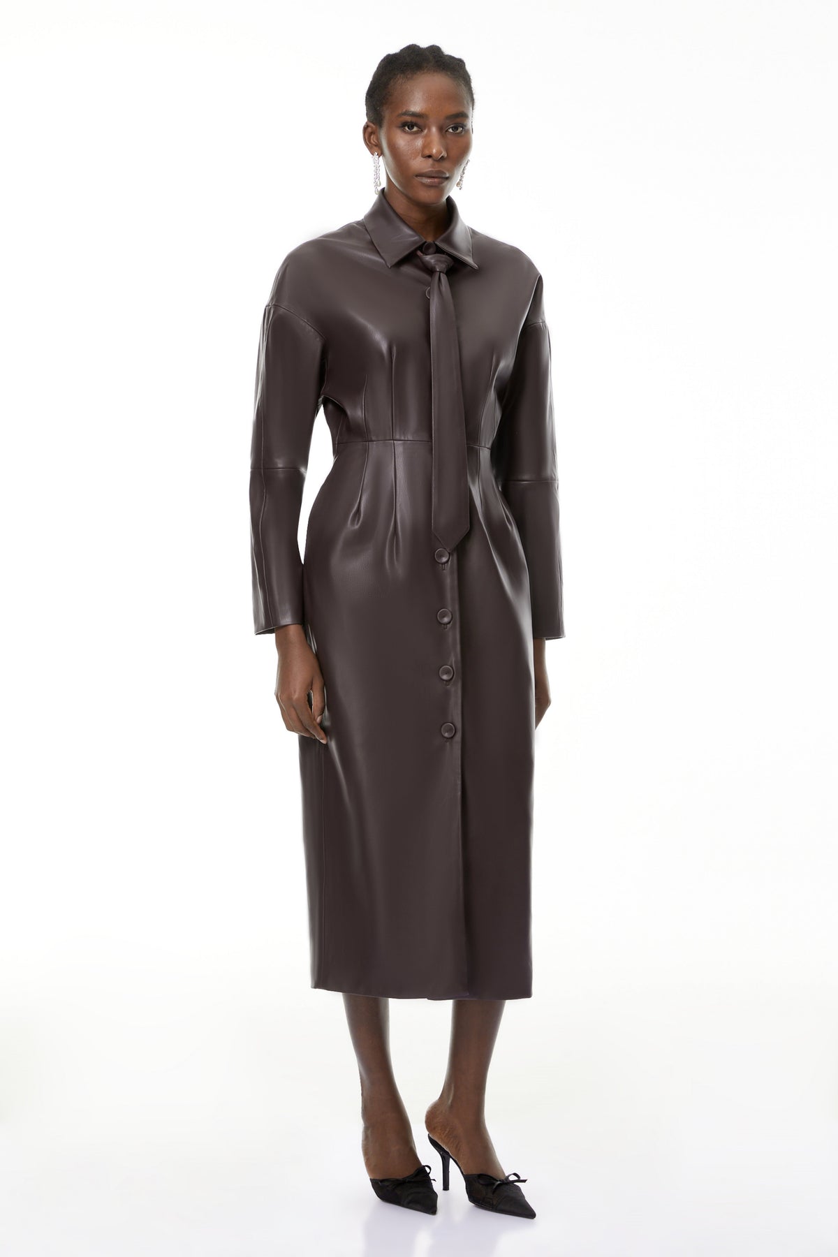 Iris Purple Leather Midi Dress