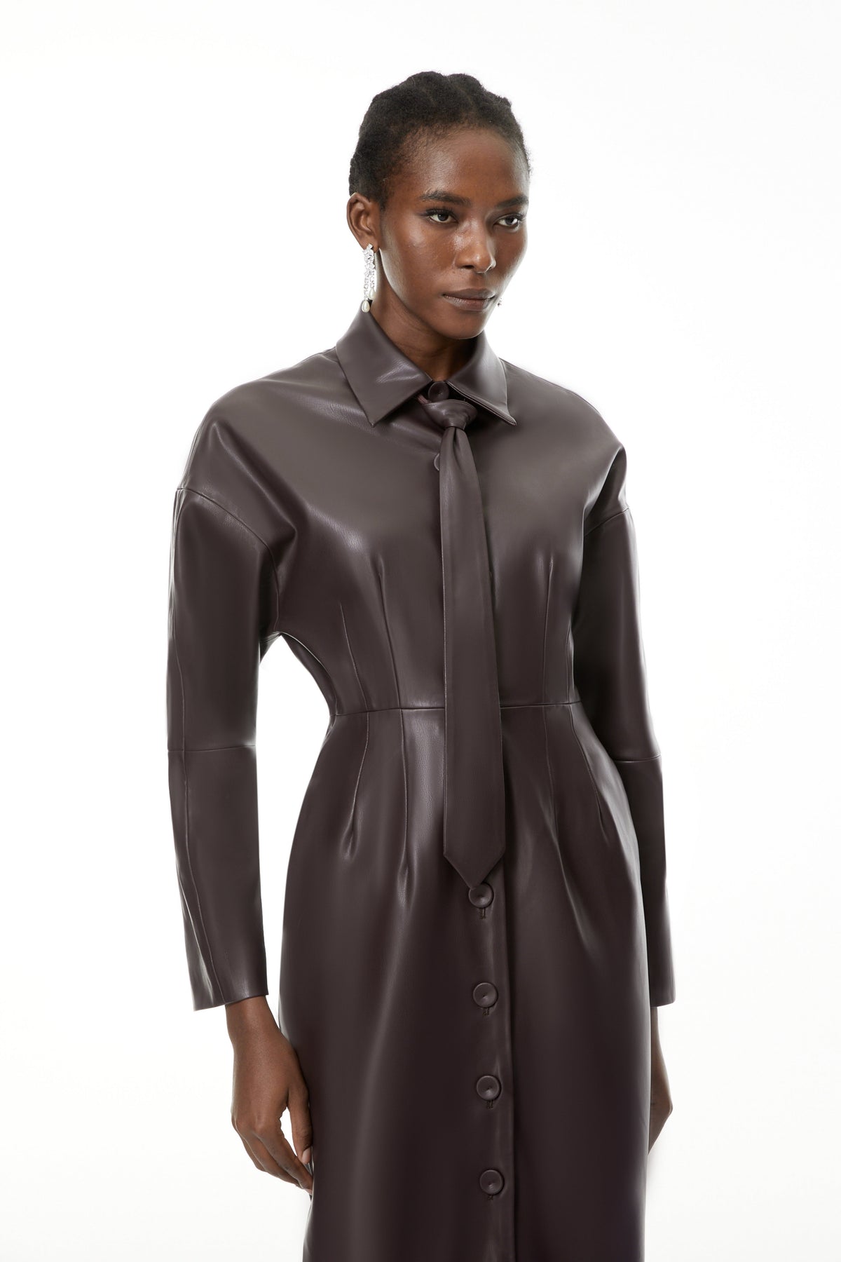 Iris Purple Leather Midi Dress
