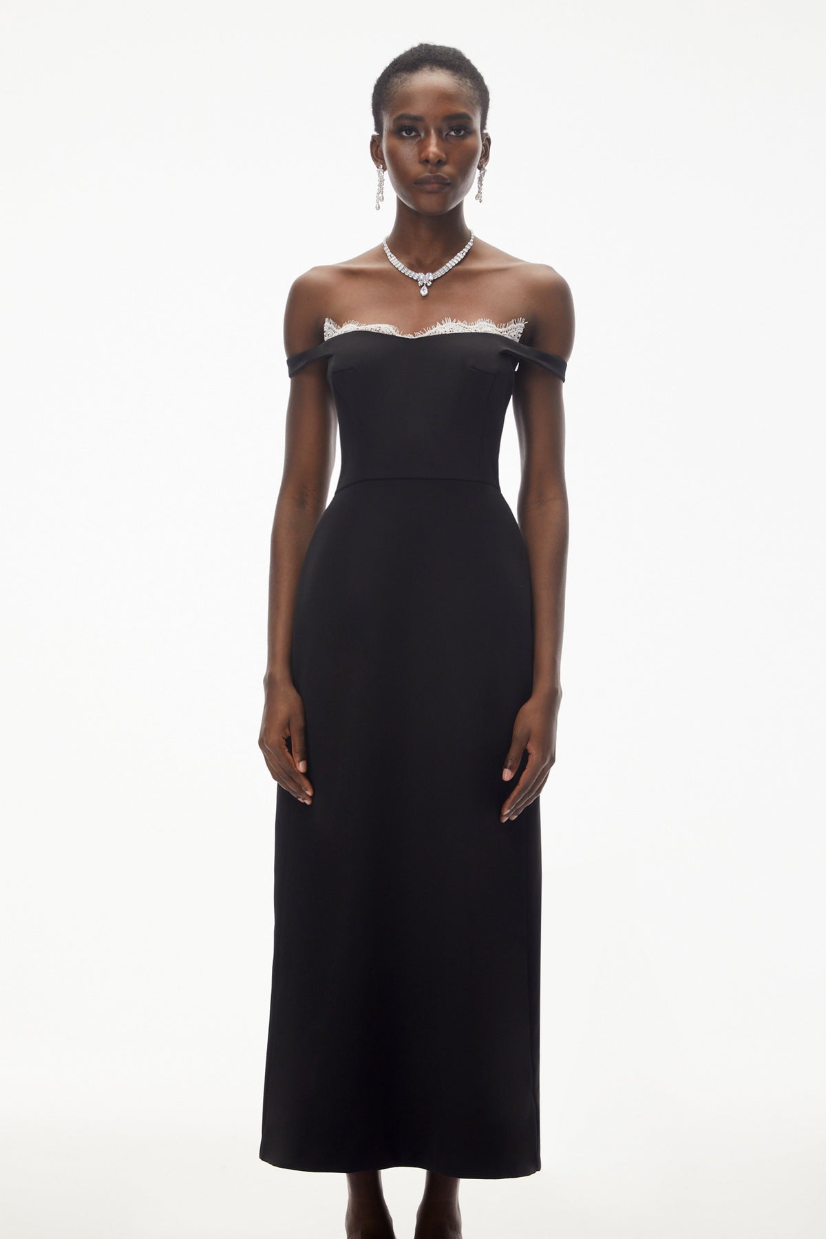 Isabella Black Off Shoulder Lace Panel Maxi Dress (Final Sale)