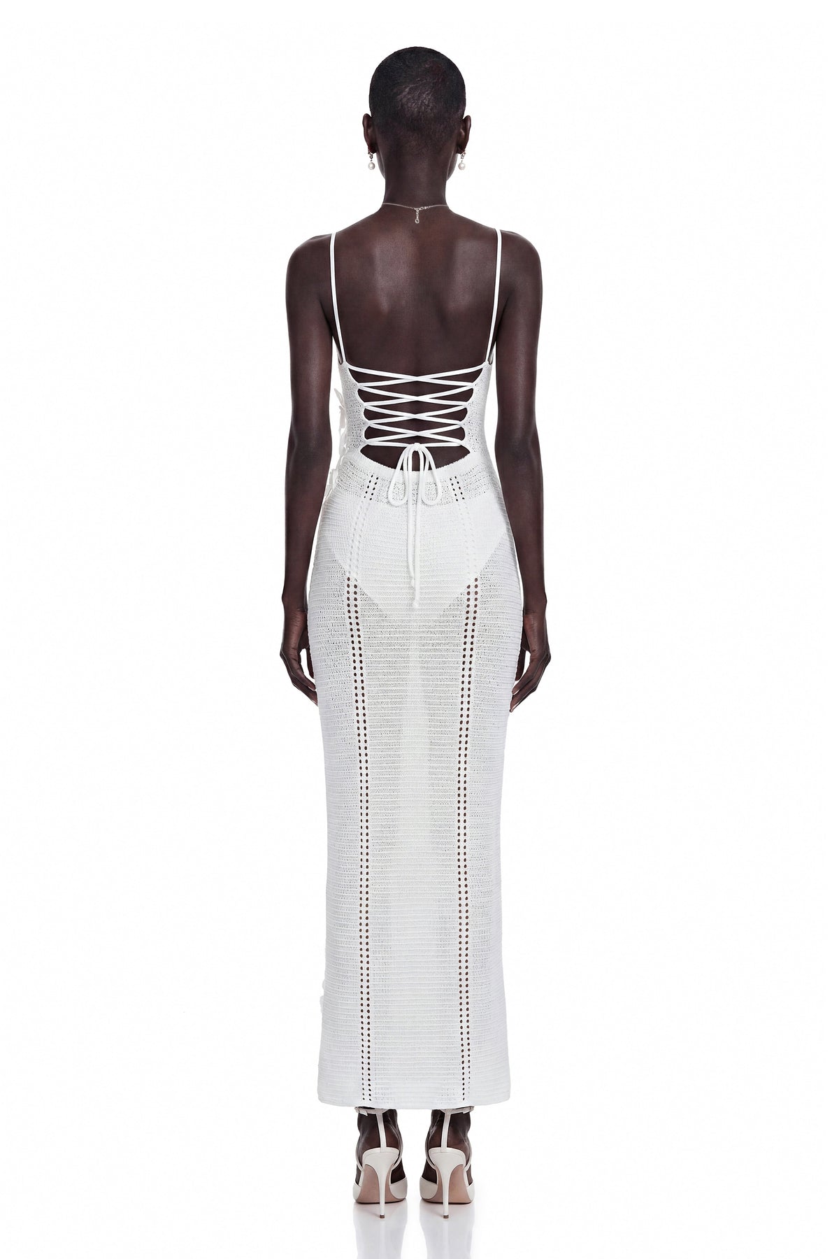 Isabelle White Knit Maxi Dress with 3D Florals