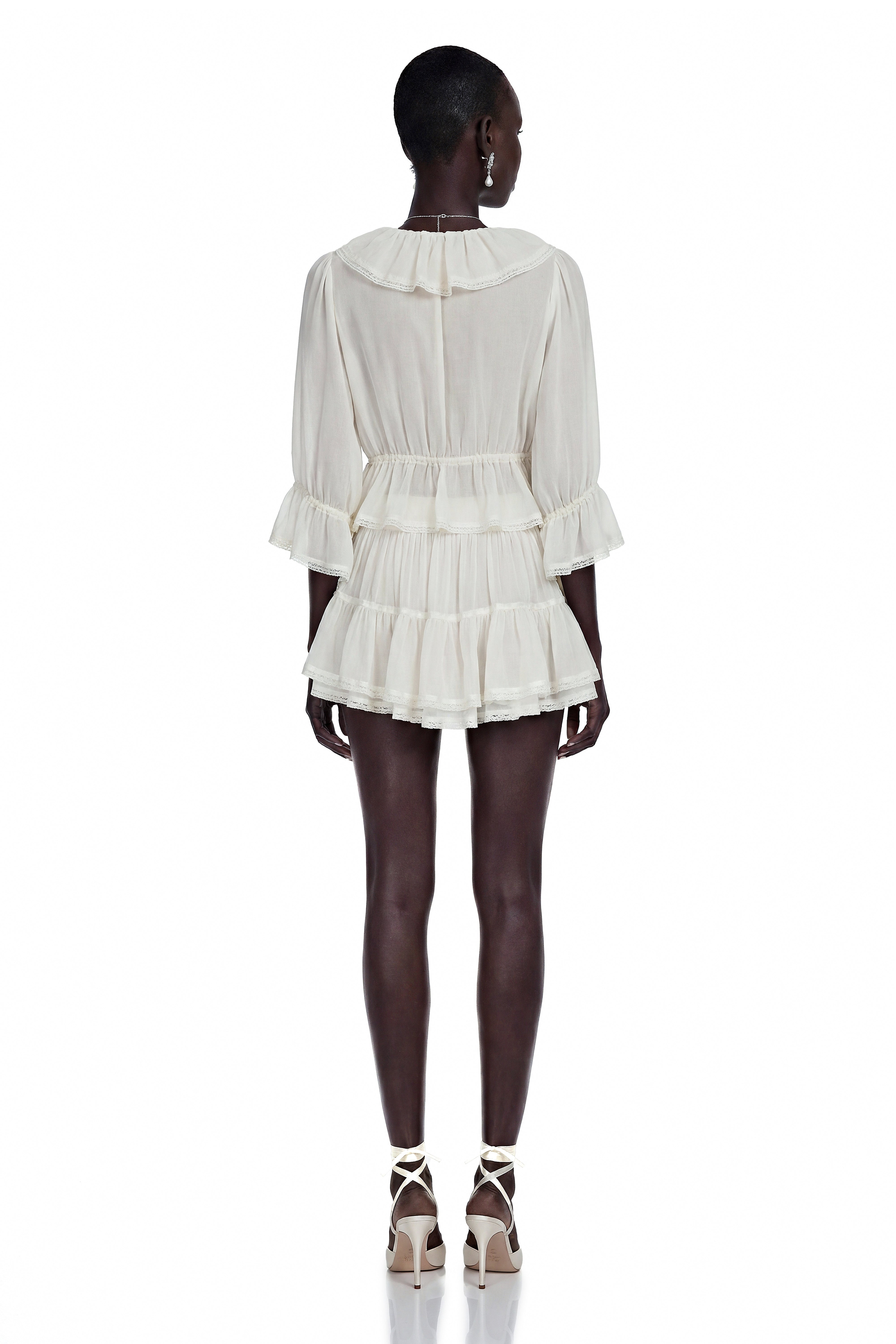 Isabelle White V-Neck Ruffled Crop Top