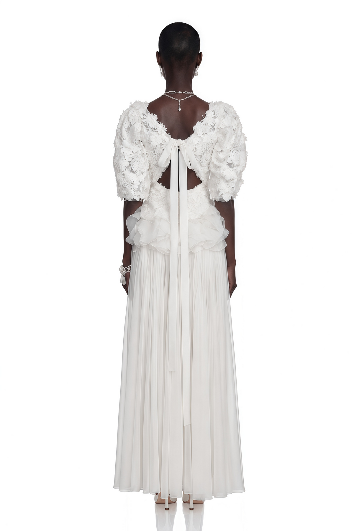 Isla White Lace Puff Sleeves Crop Top & Skirt Set