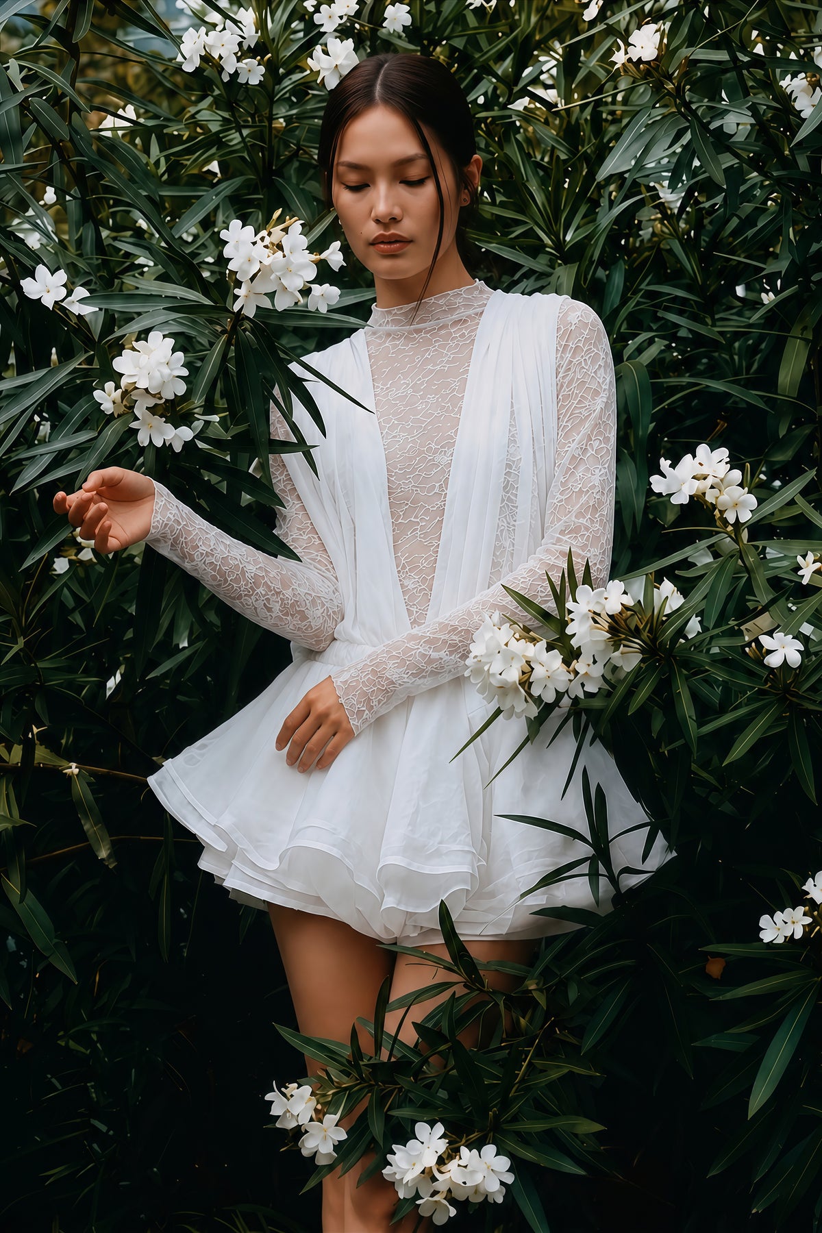 isoline white semi-sheer lace top & shorts & dress matching set