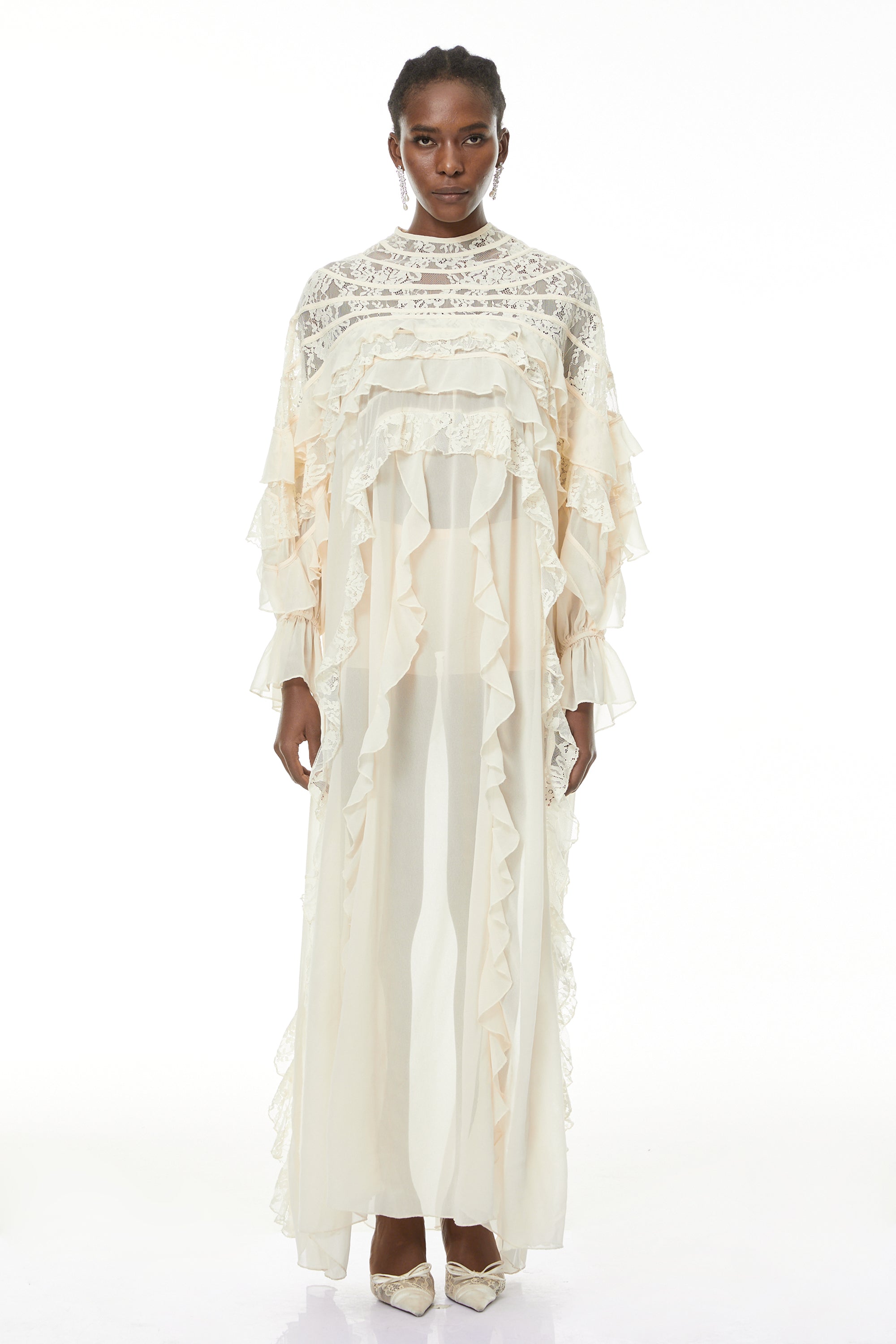 Ivana Neutrals Lace Ruched Maxi Dress (Final Sale-US Only)