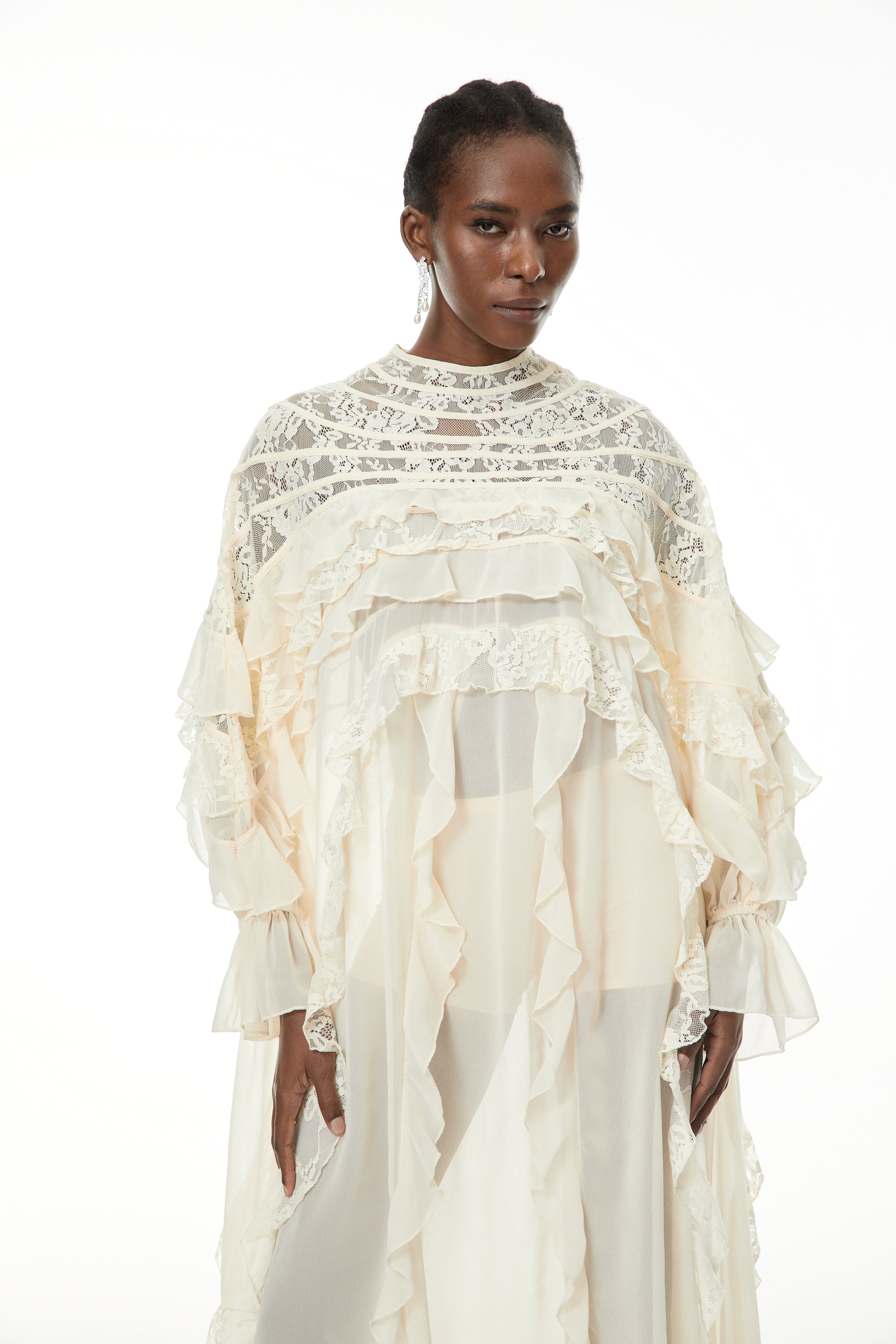 Ivana Neutrals Lace Ruched Maxi Dress (Final Sale-US Only)