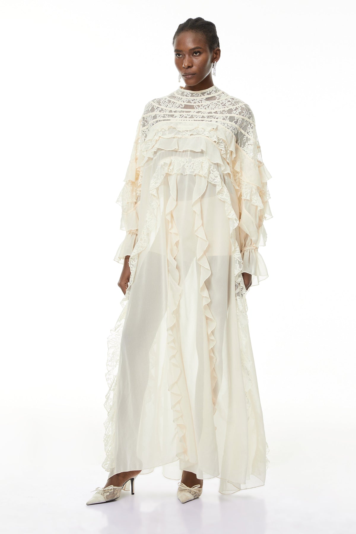 Ivana Neutrals Lace Ruched Maxi Dress (Final Sale-US Only)