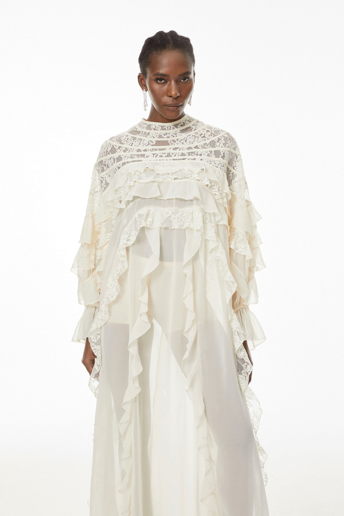 Ivana Neutrals Lace Ruched Maxi Dress (Final Sale-US Only)