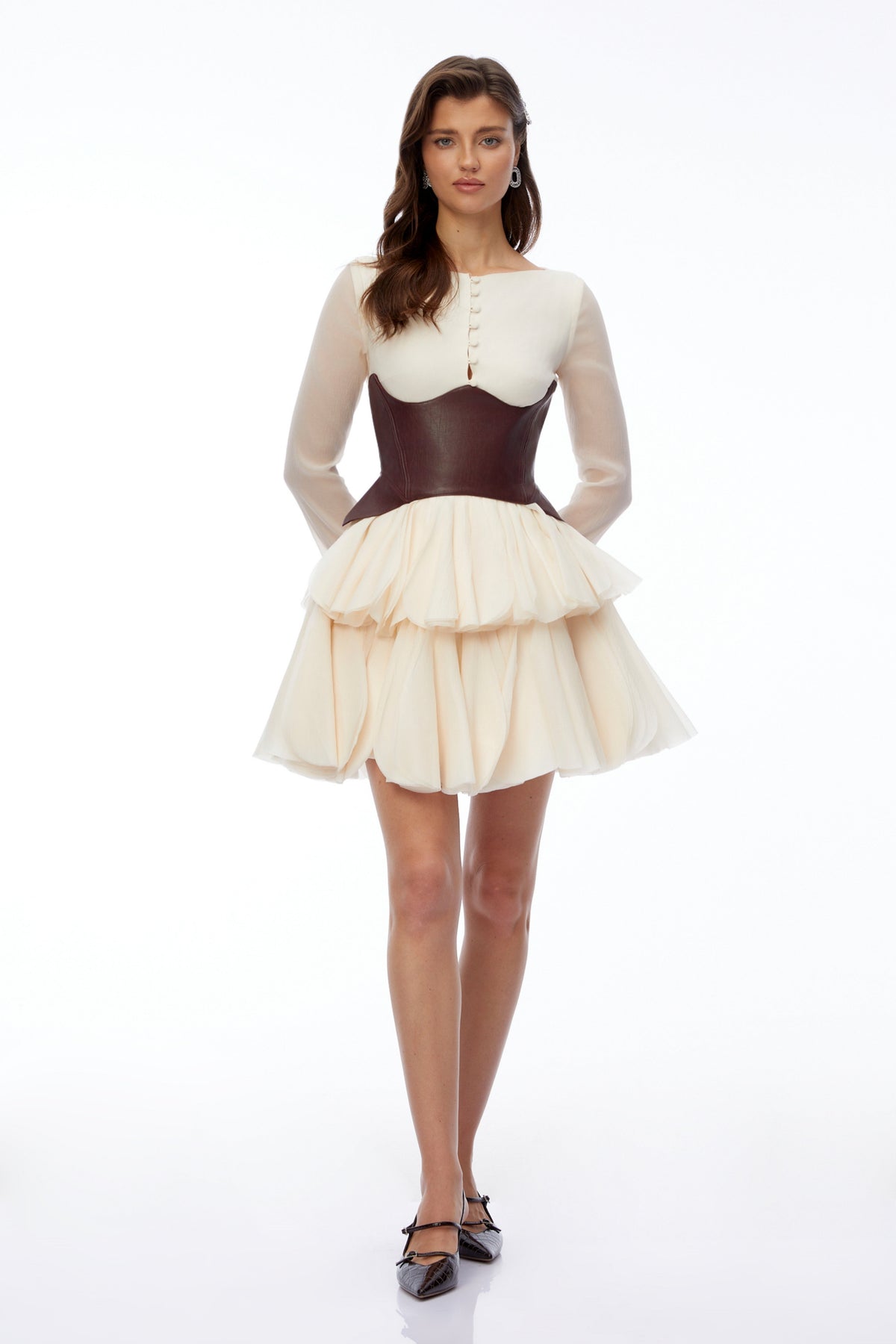 Ivy Cream Color Block Puffball Mini Dress
