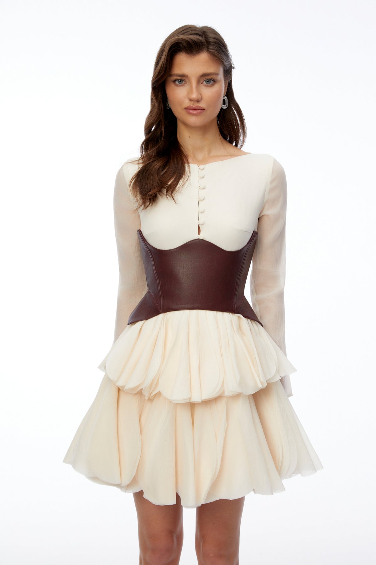 Ivy Cream Color Block Puffball Mini Dress