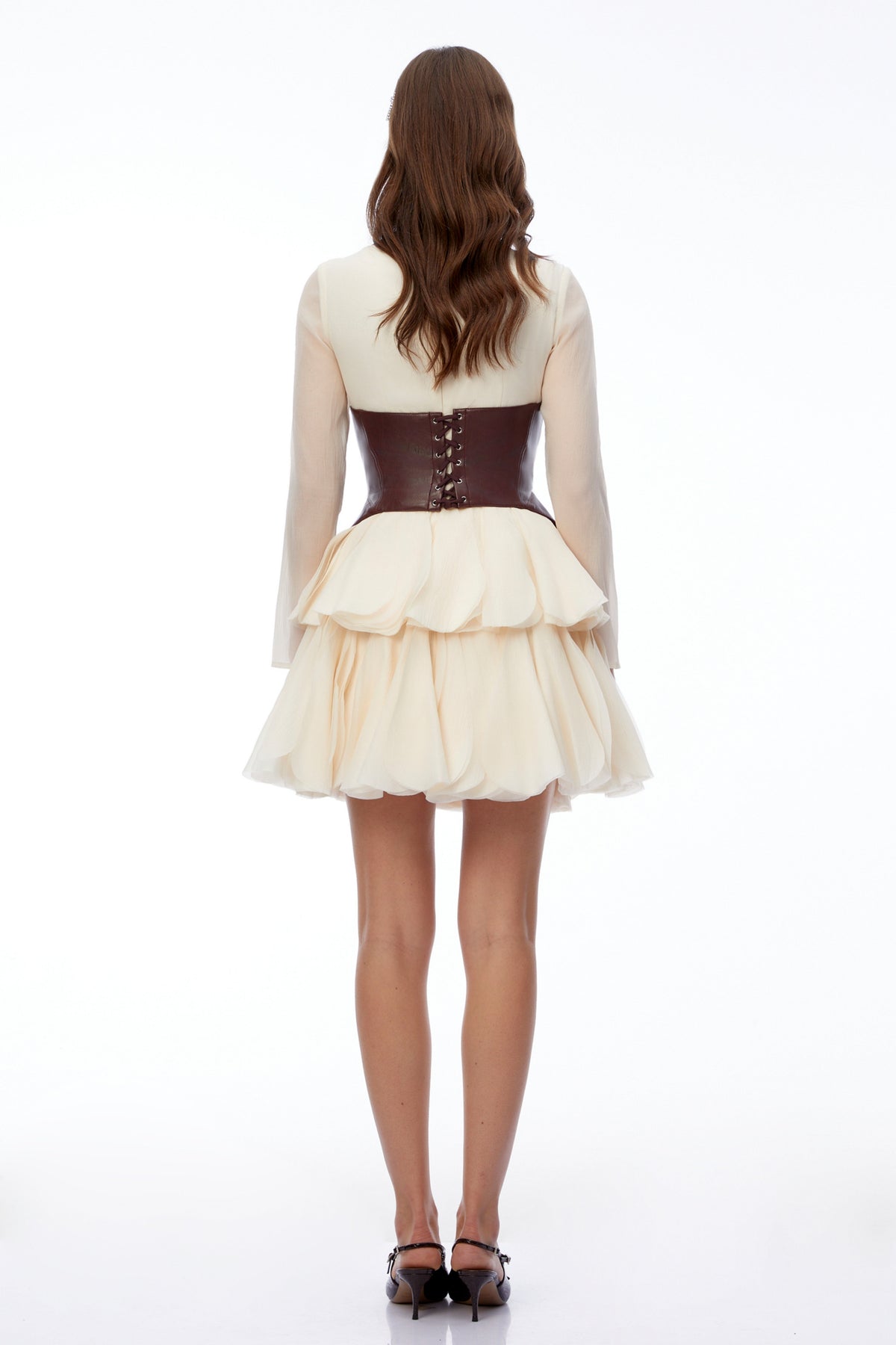 Ivy Cream Color Block Puffball Mini Dress