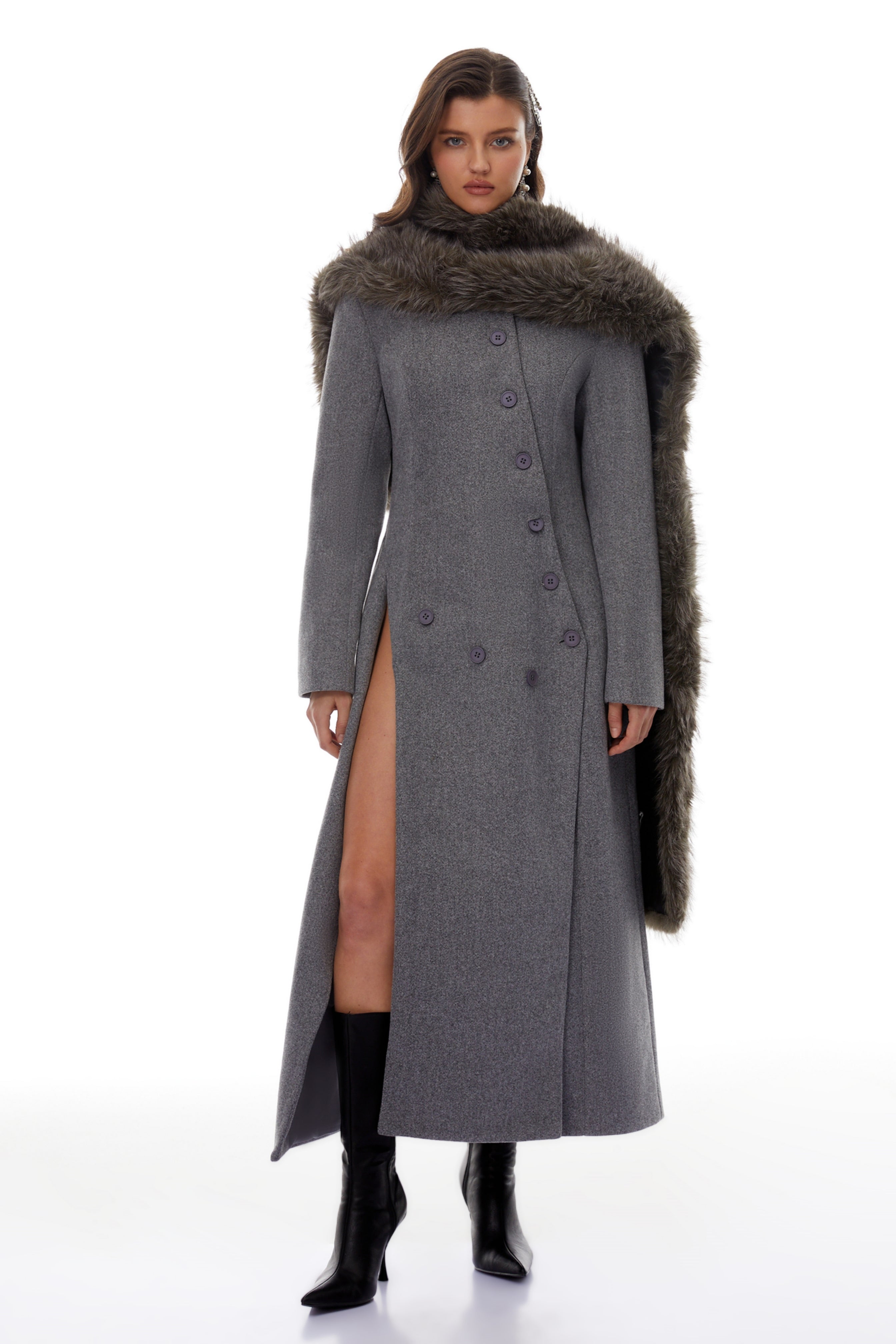 Izan Grey Asymmetrical Tweed Blazer Maxi Dress (Final Sale)