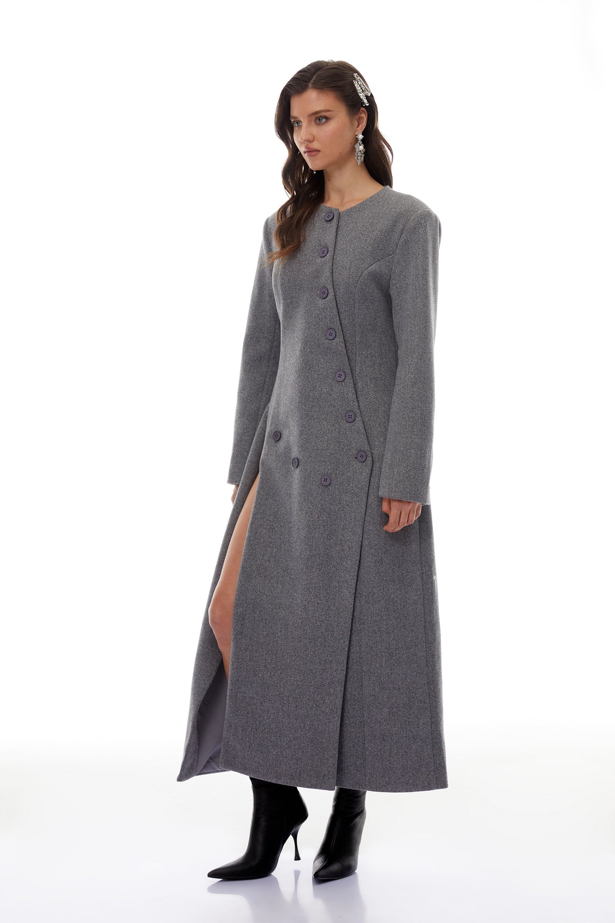 Izan Grey Asymmetrical Tweed Blazer Maxi Dress