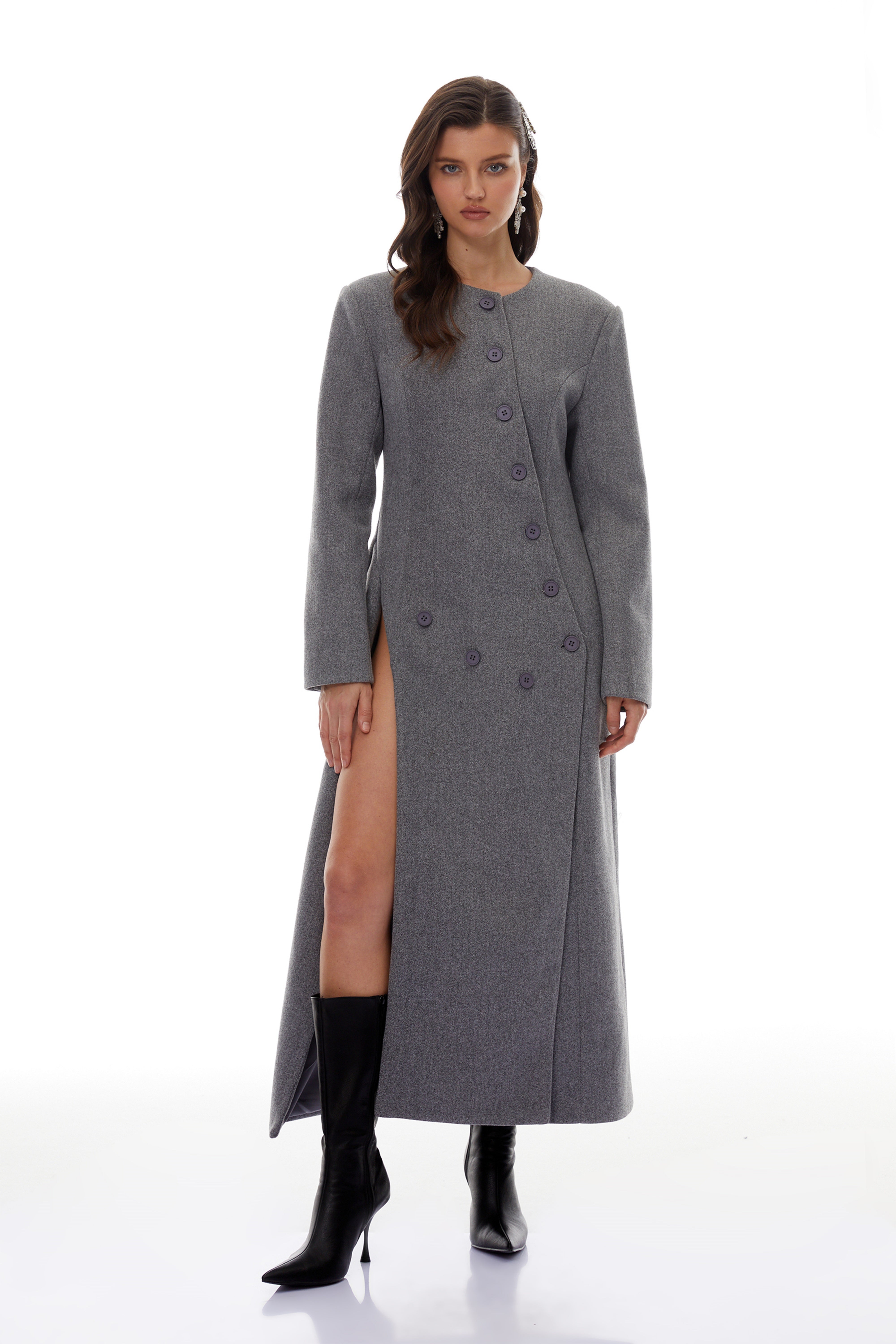 Izan Grey Asymmetrical Tweed Blazer Maxi Dress