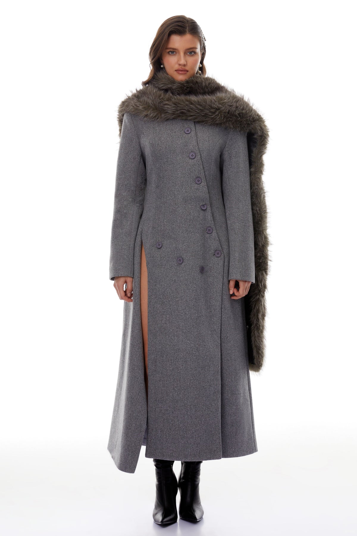 Izan Grey Asymmetrical Tweed Blazer Maxi Dress (Final Sale)