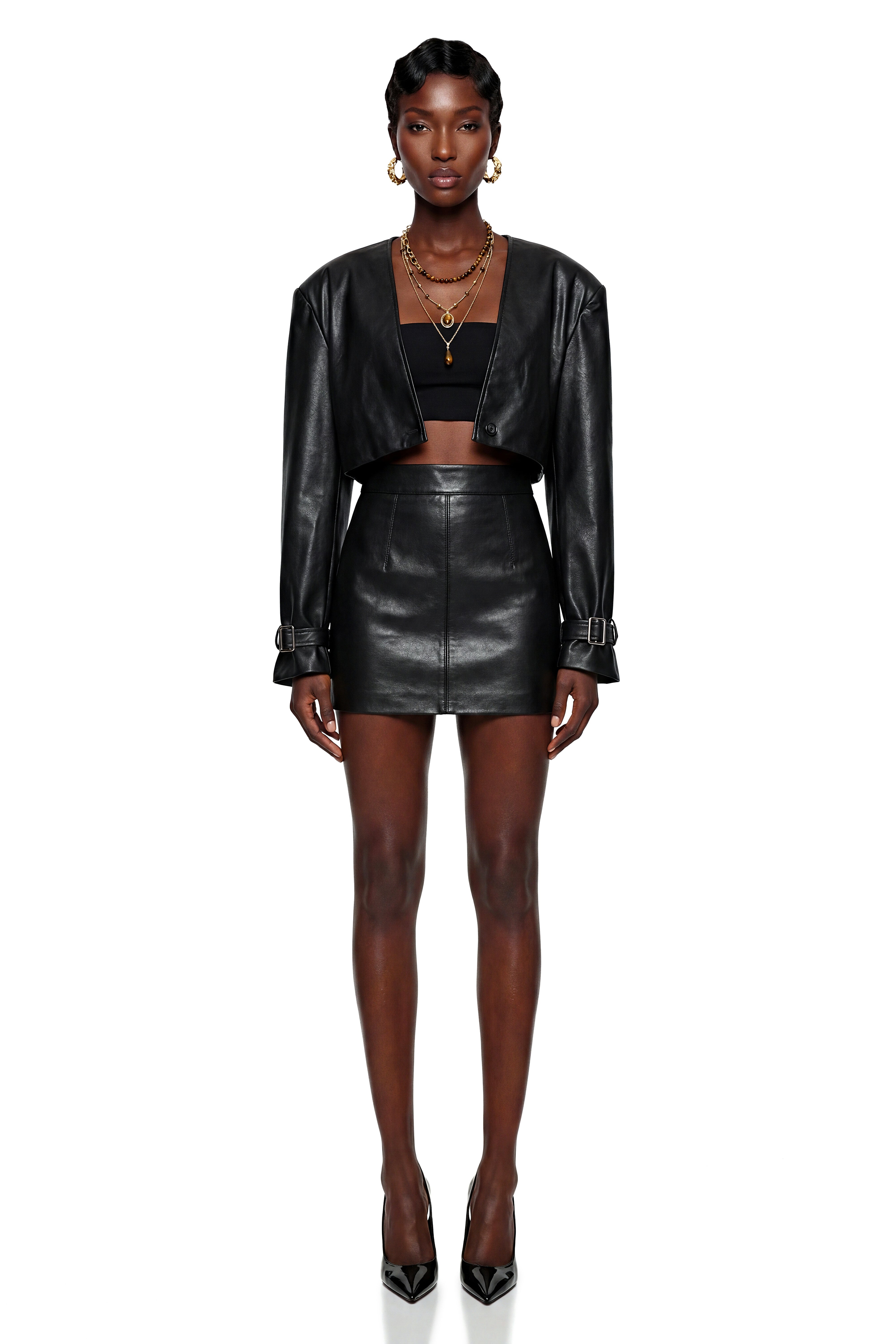 Jacinta Black Cropped Faux Leather Jacket