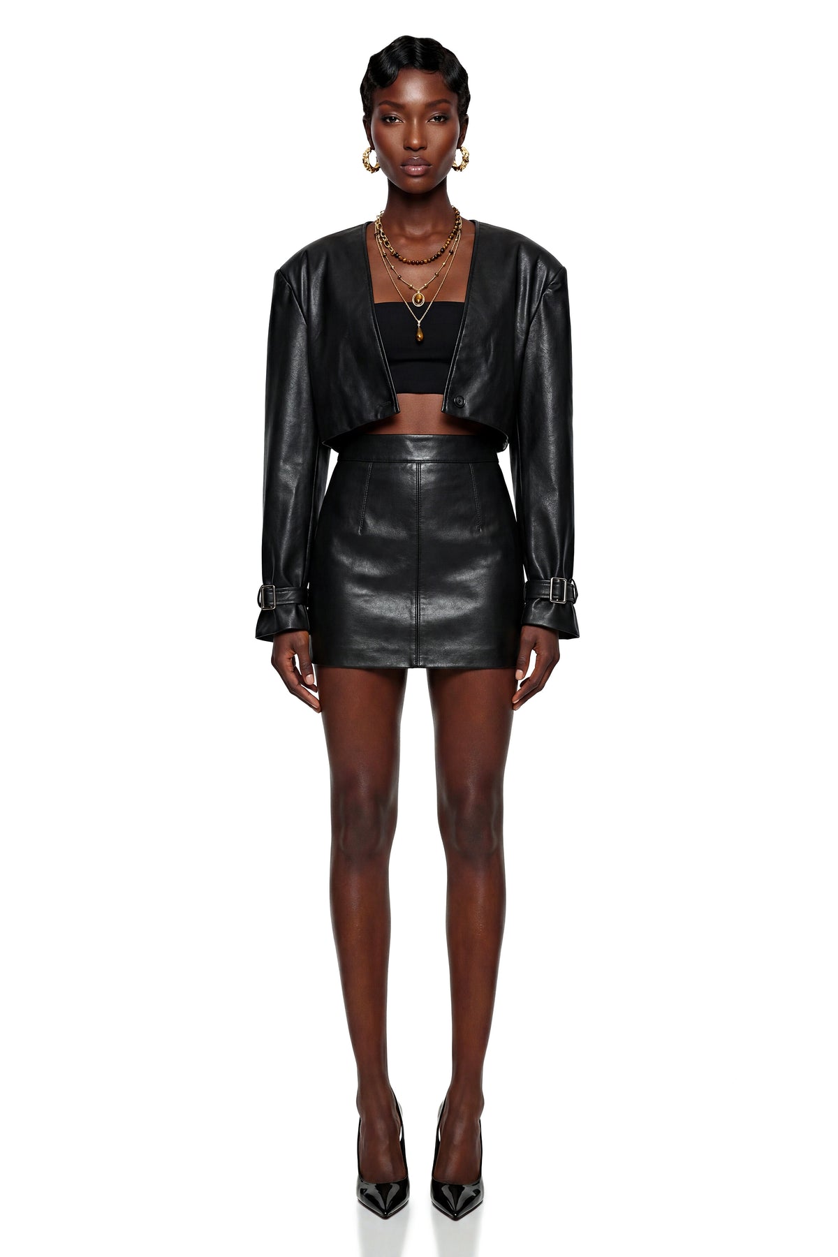 Jacinta Black Cropped Faux Leather Jacket