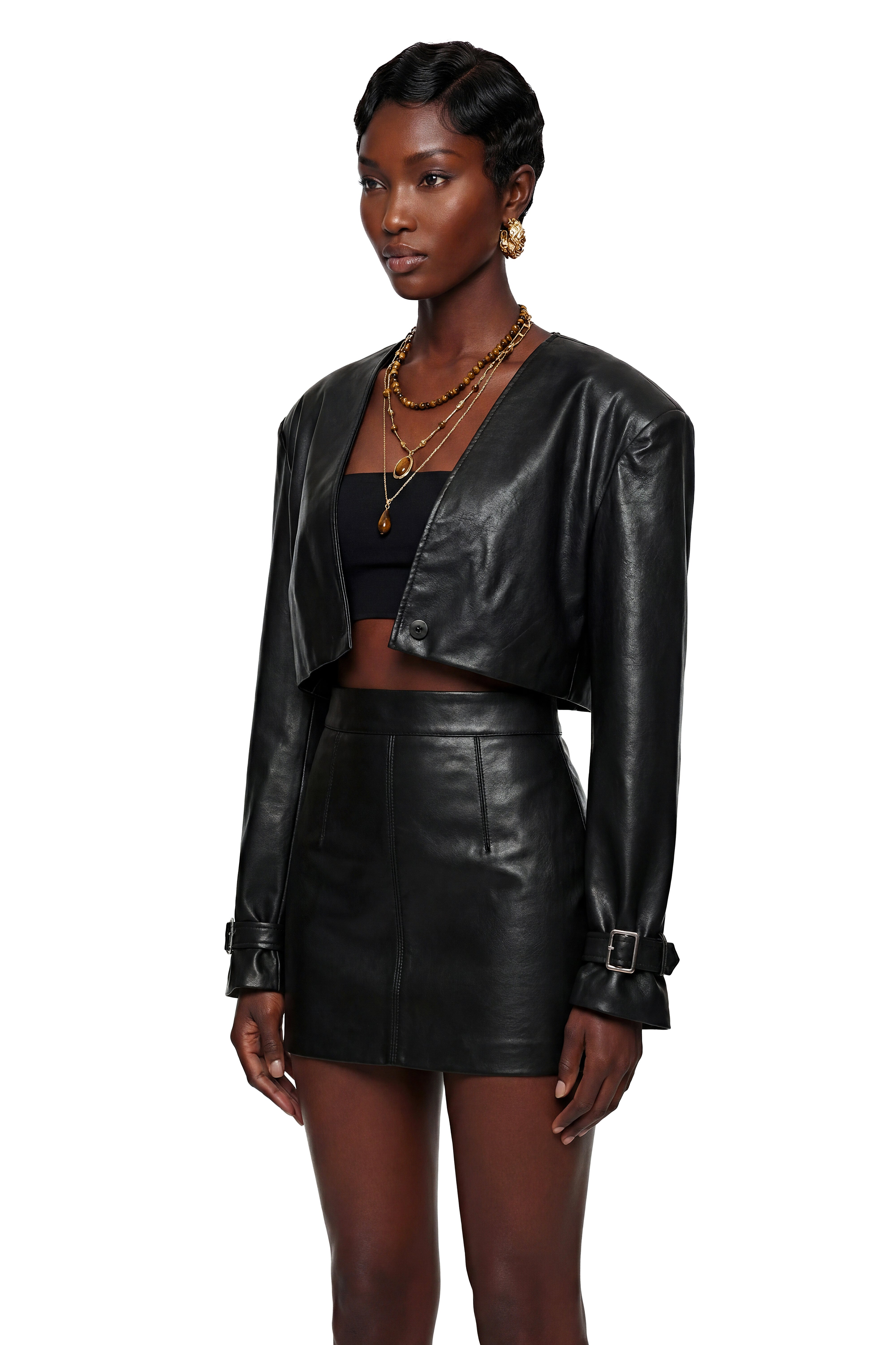 Jacinta Black Cropped Faux Leather Jacket