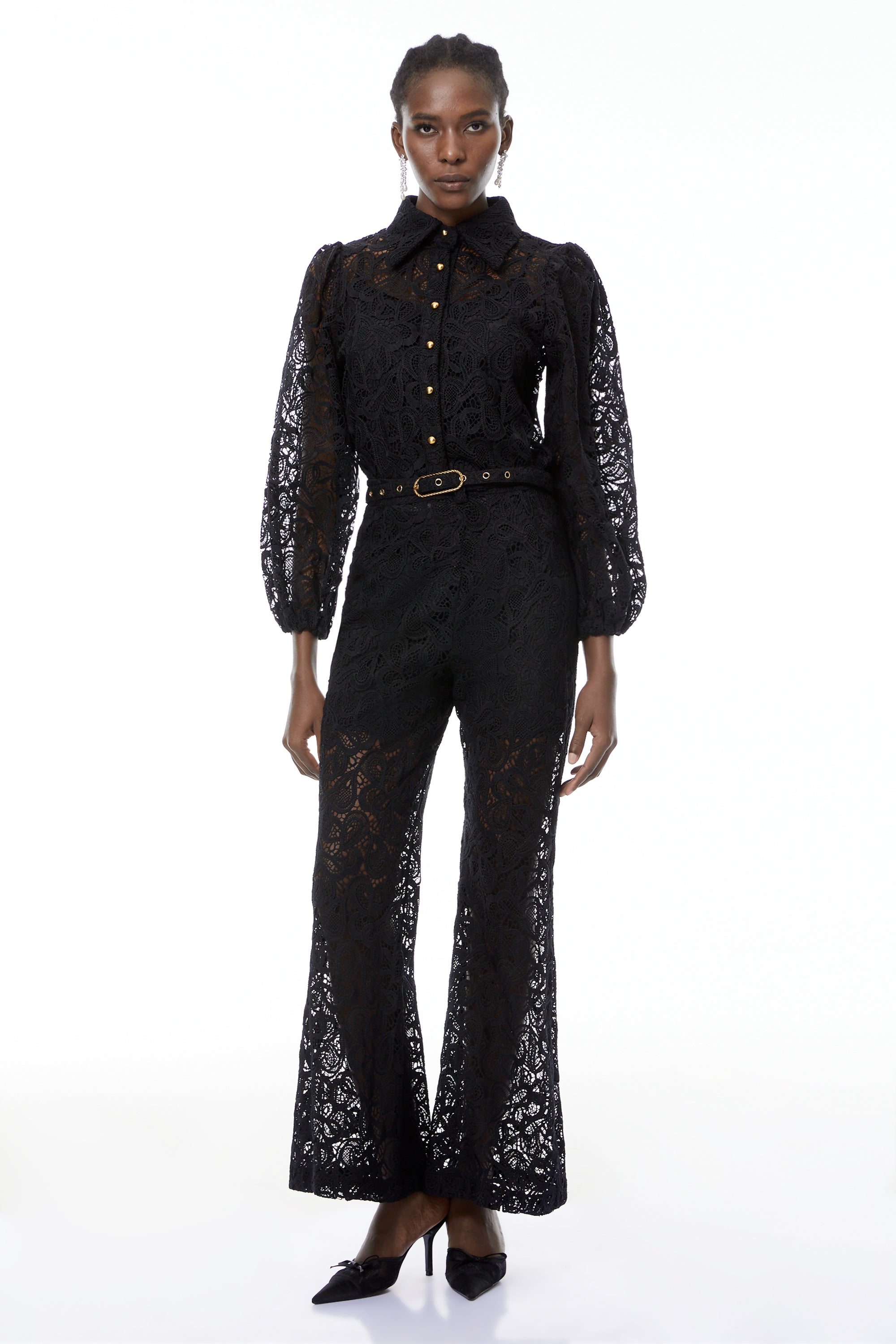 Jacqueline Black Floral Lace Blouse & Trouser Set