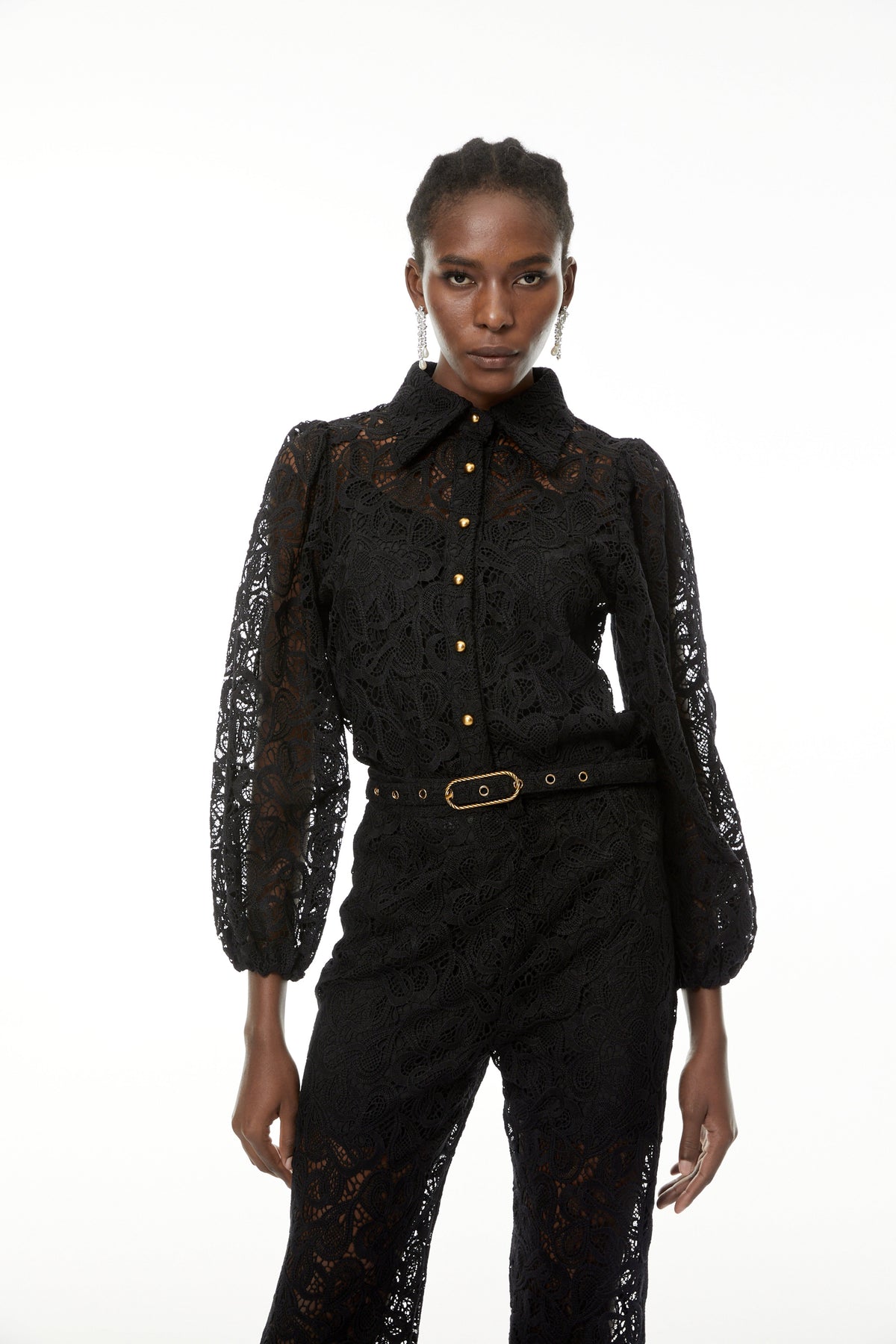 Jacqueline Black Floral Lace Blouse & Trouser Set