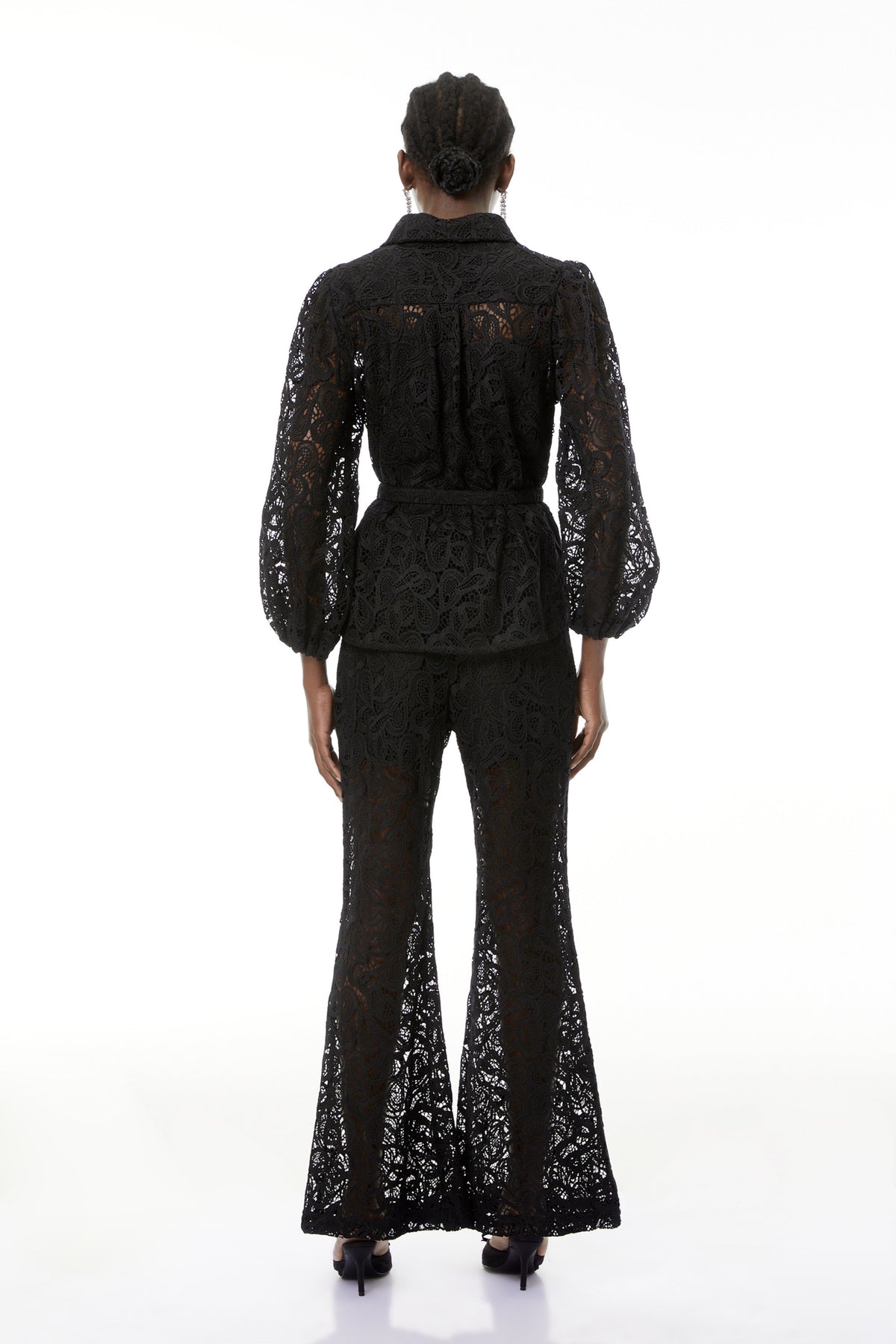 Jacqueline Black Floral Lace Blouse & Trouser Set