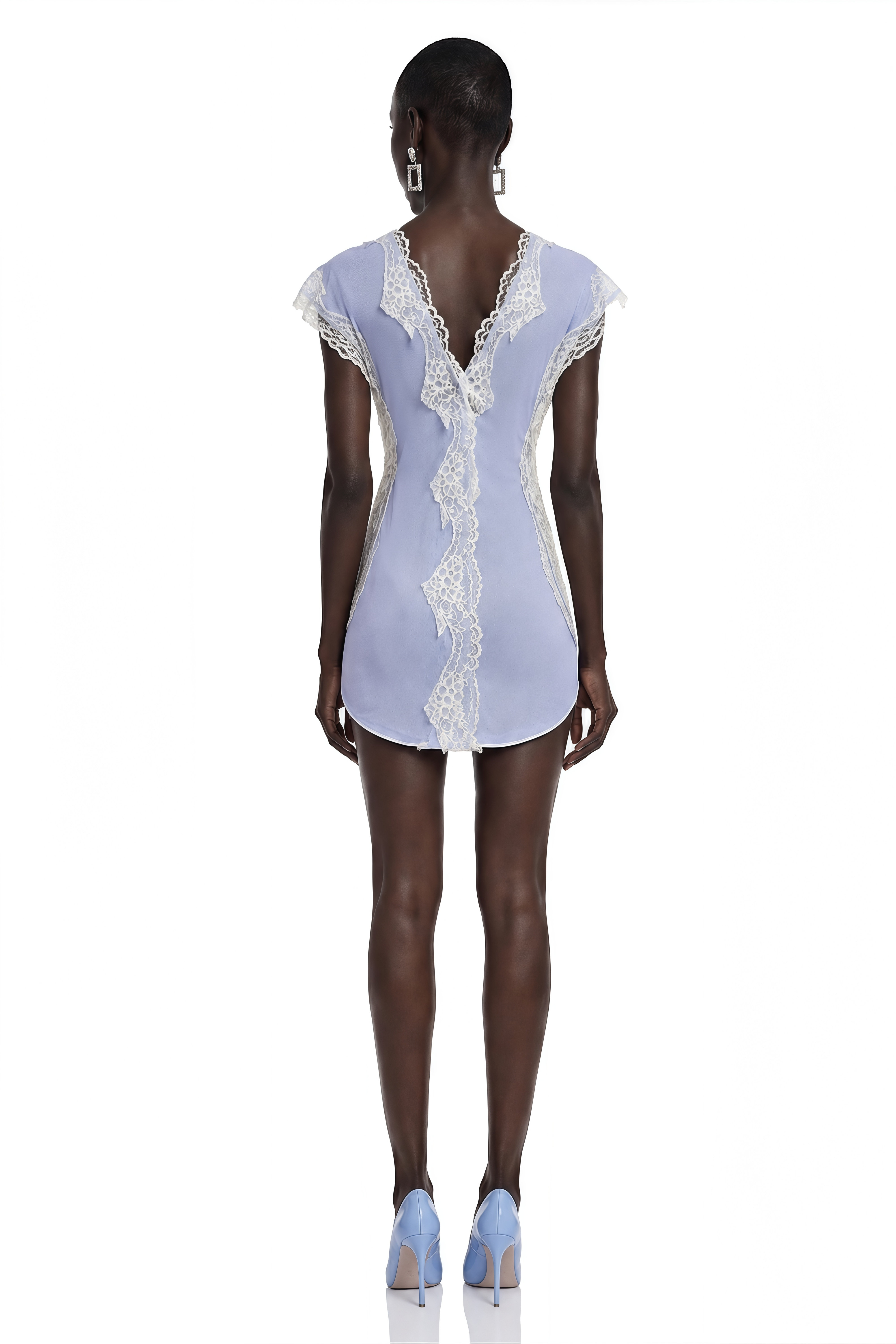 Jasmine Baby Blue Bodysuit With Lace Panels