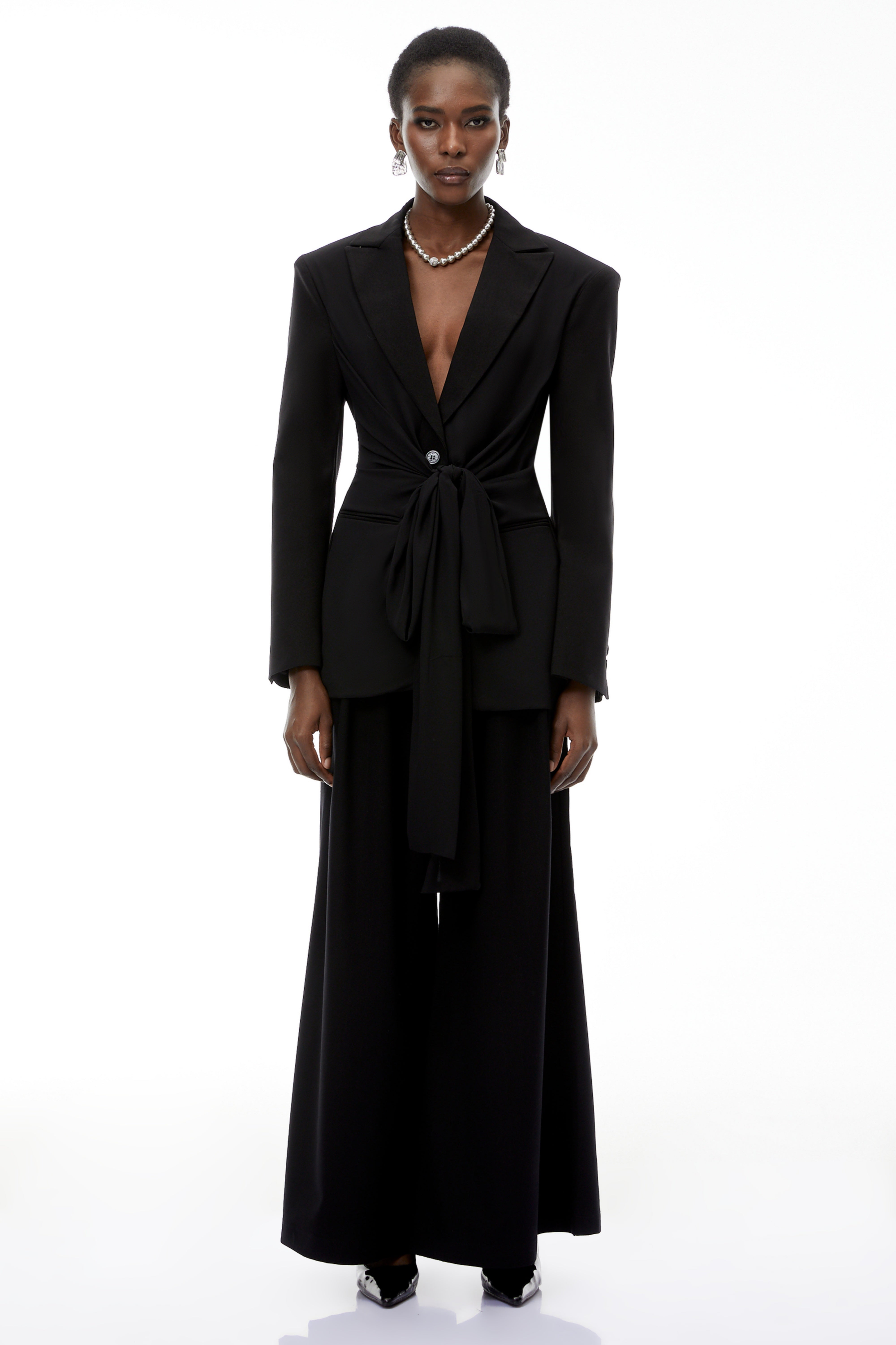 Jasmine Black Belted Wrap Blazer with Tie