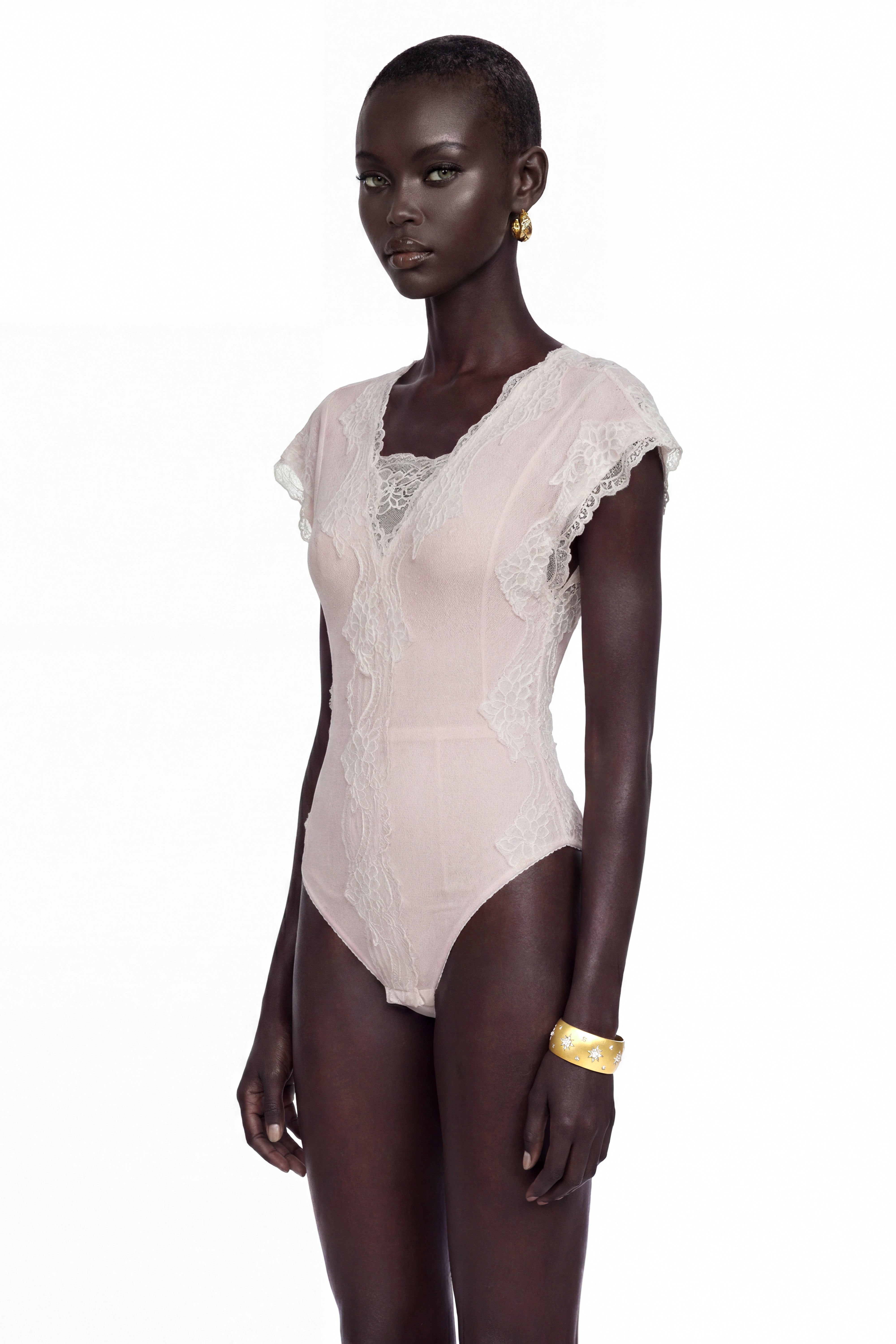 Jasmine Blush Pink Bodysuit With Lace Panels