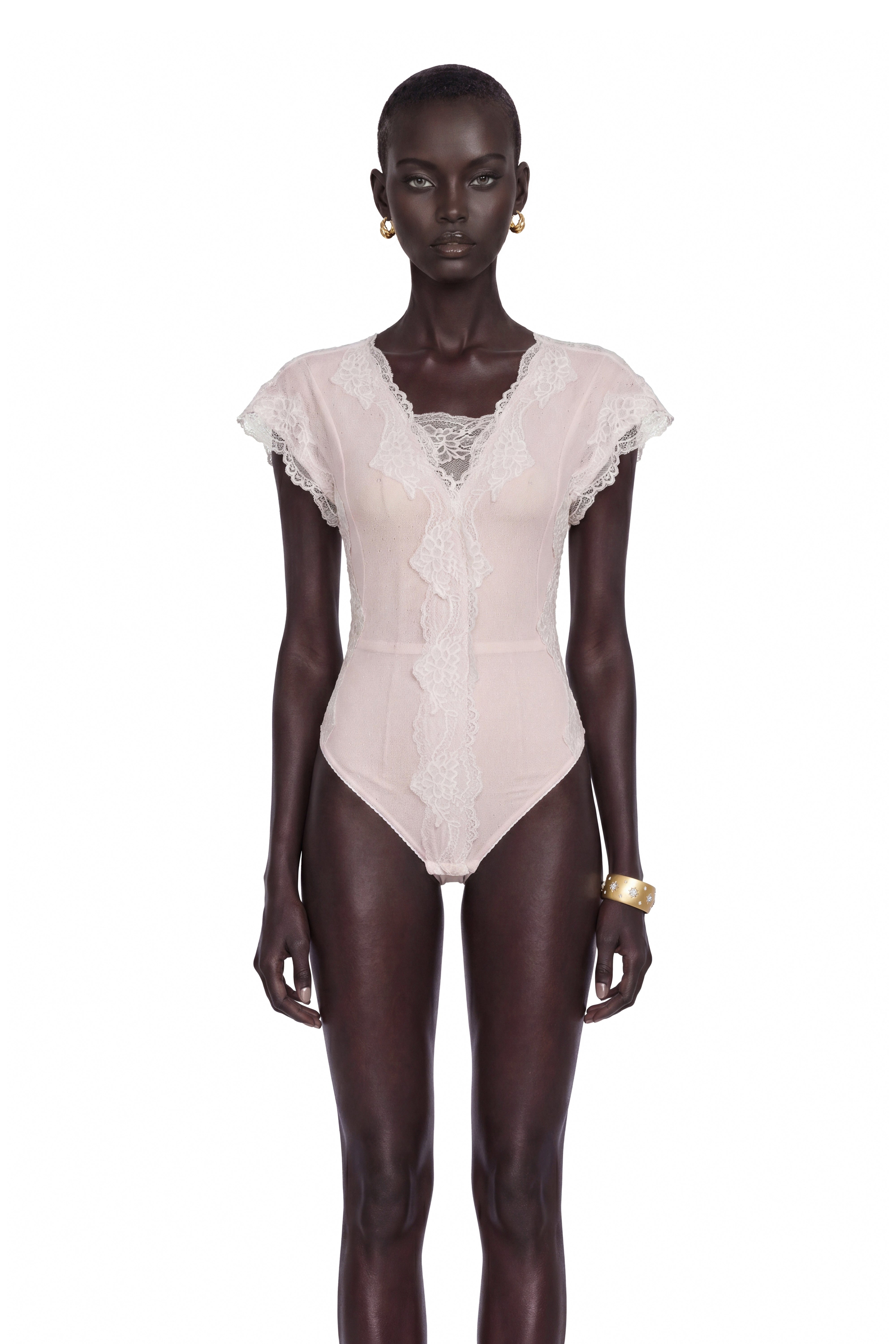Jasmine Blush Pink Bodysuit With Lace Panels