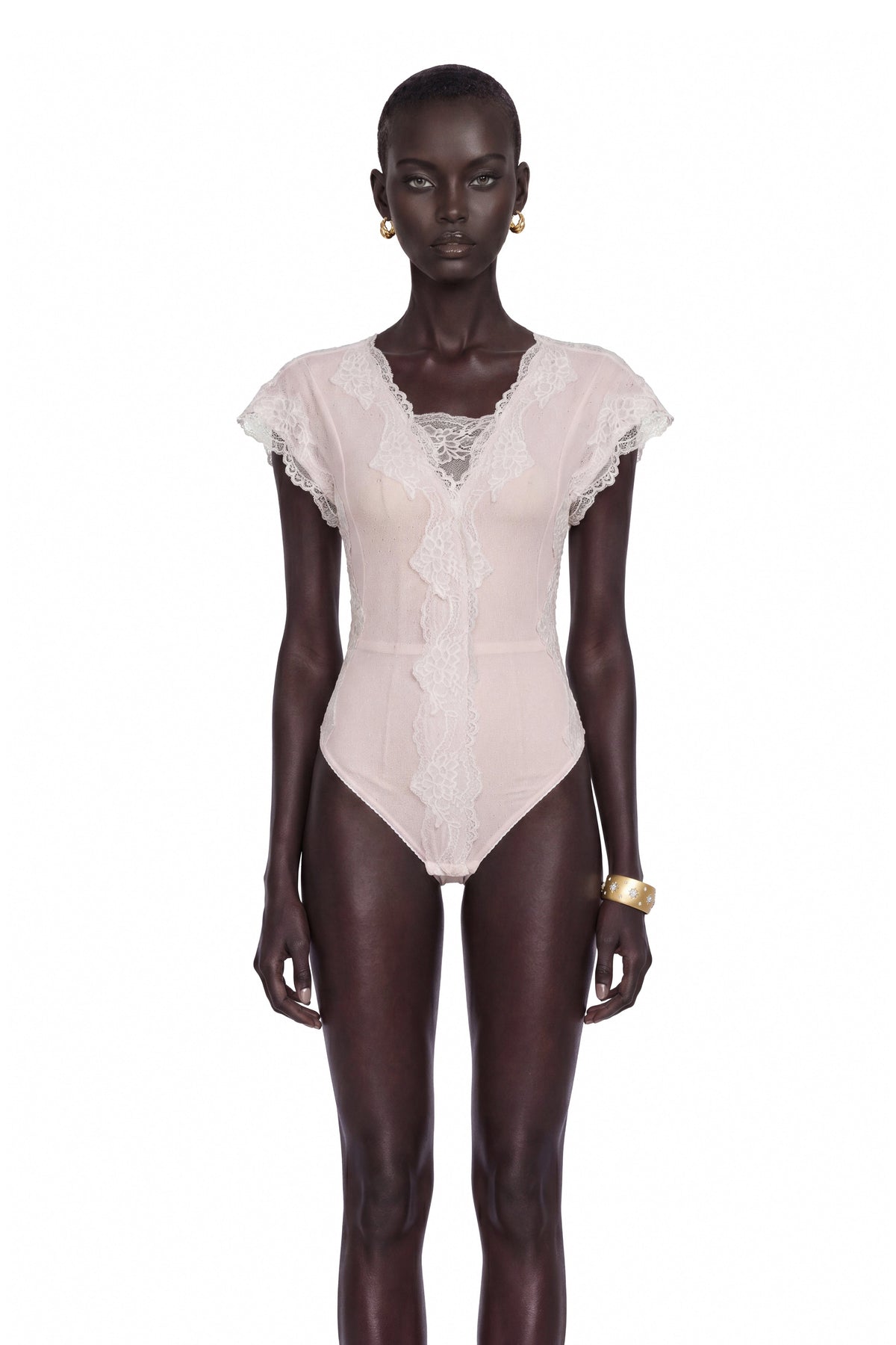 Jasmine Blush Pink Bodysuit With Lace Panels