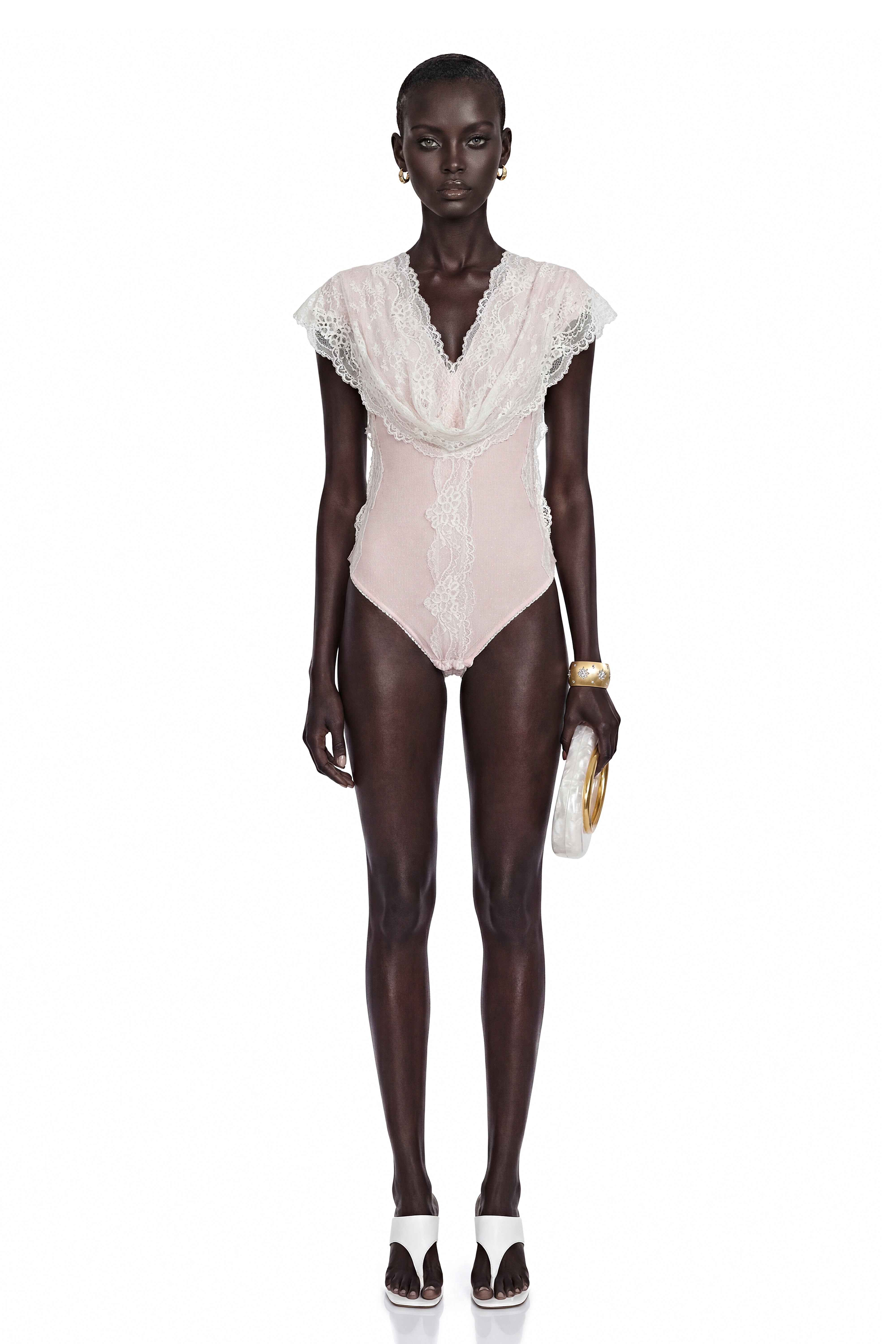 Jasmine Blush Pink Bodysuit With Lace Panels