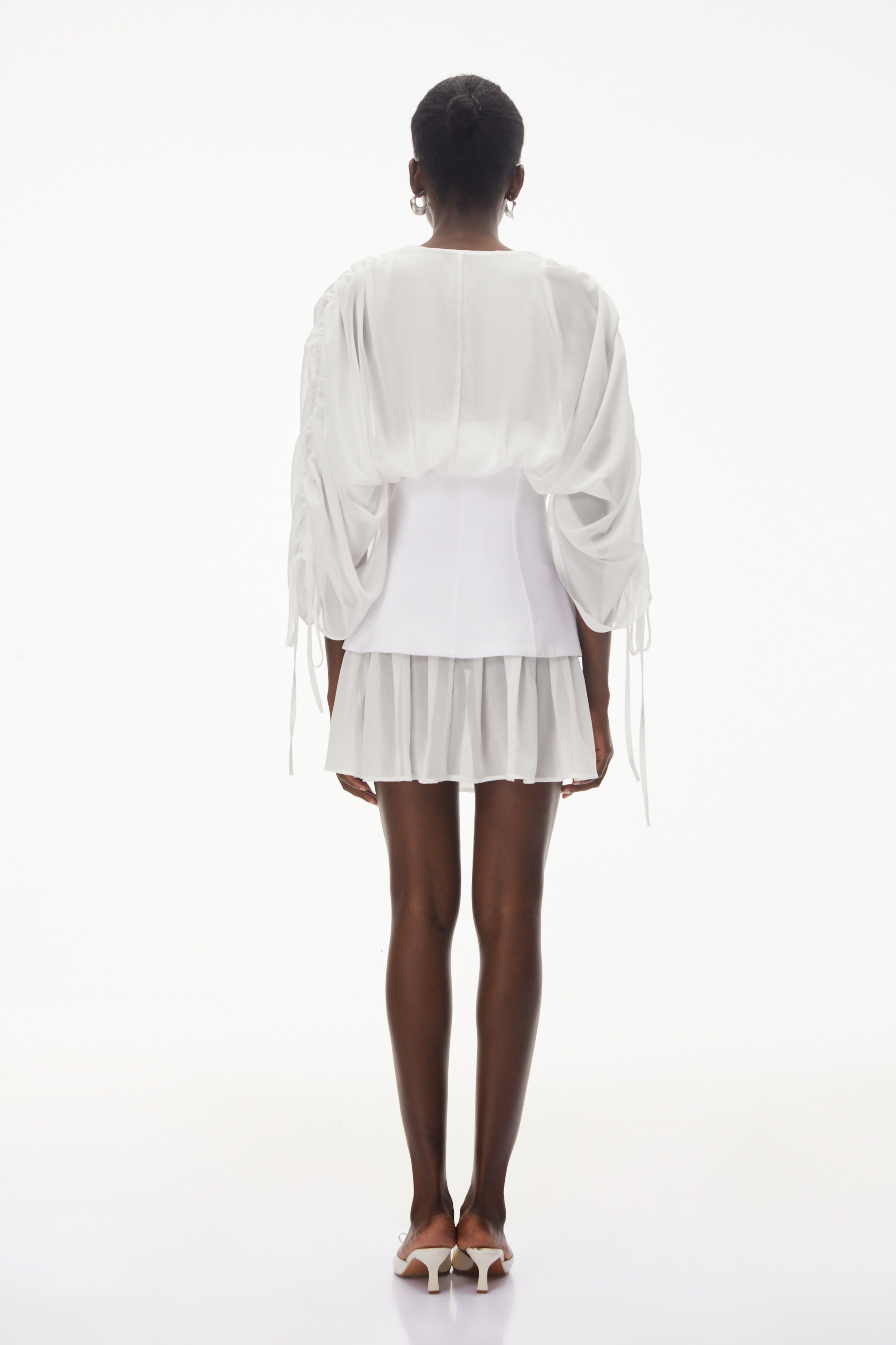 Jasmine White V-Neck Ruched Mini Dress (Final Sale)