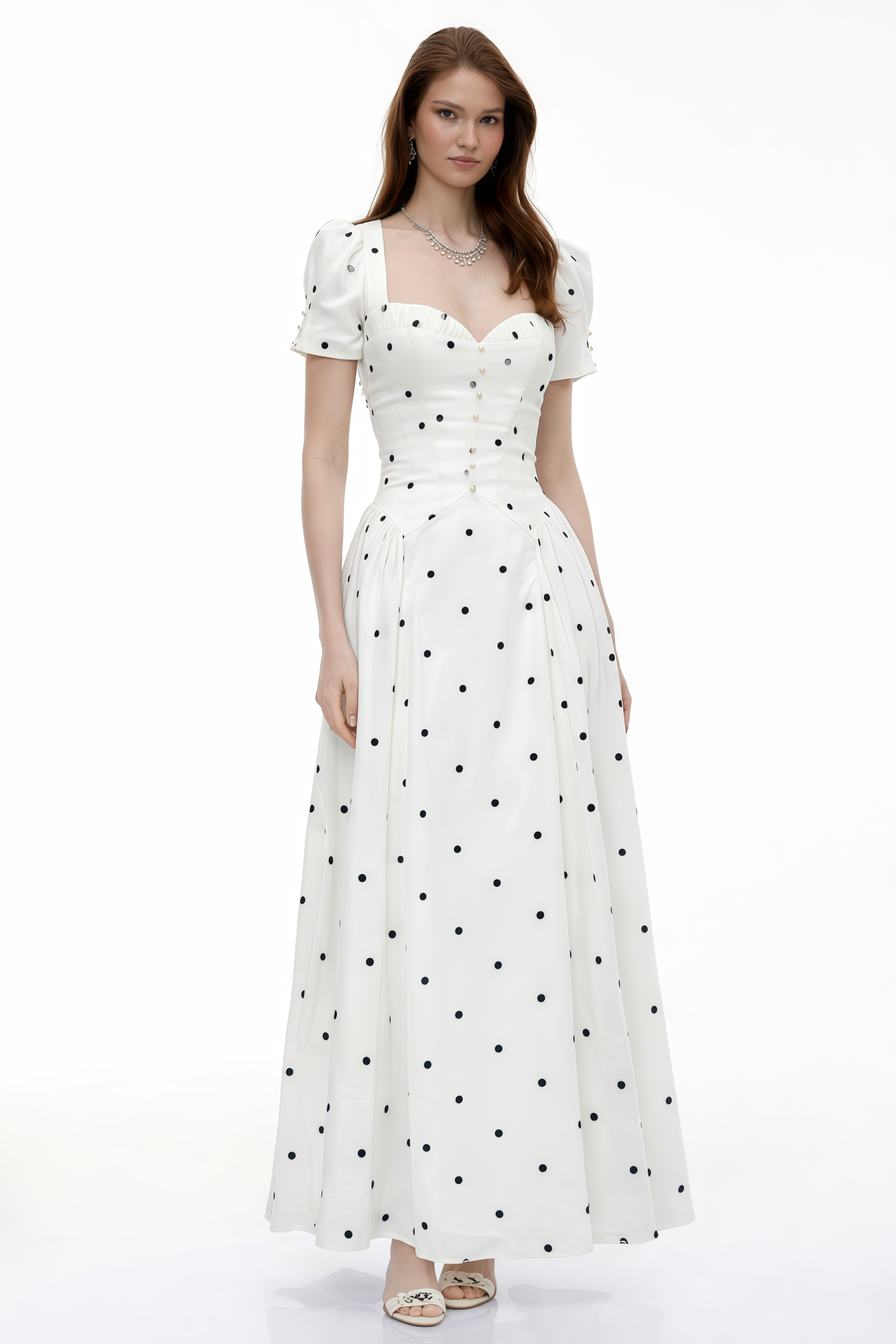 Javaneh White Polka Dot Maxi Dress