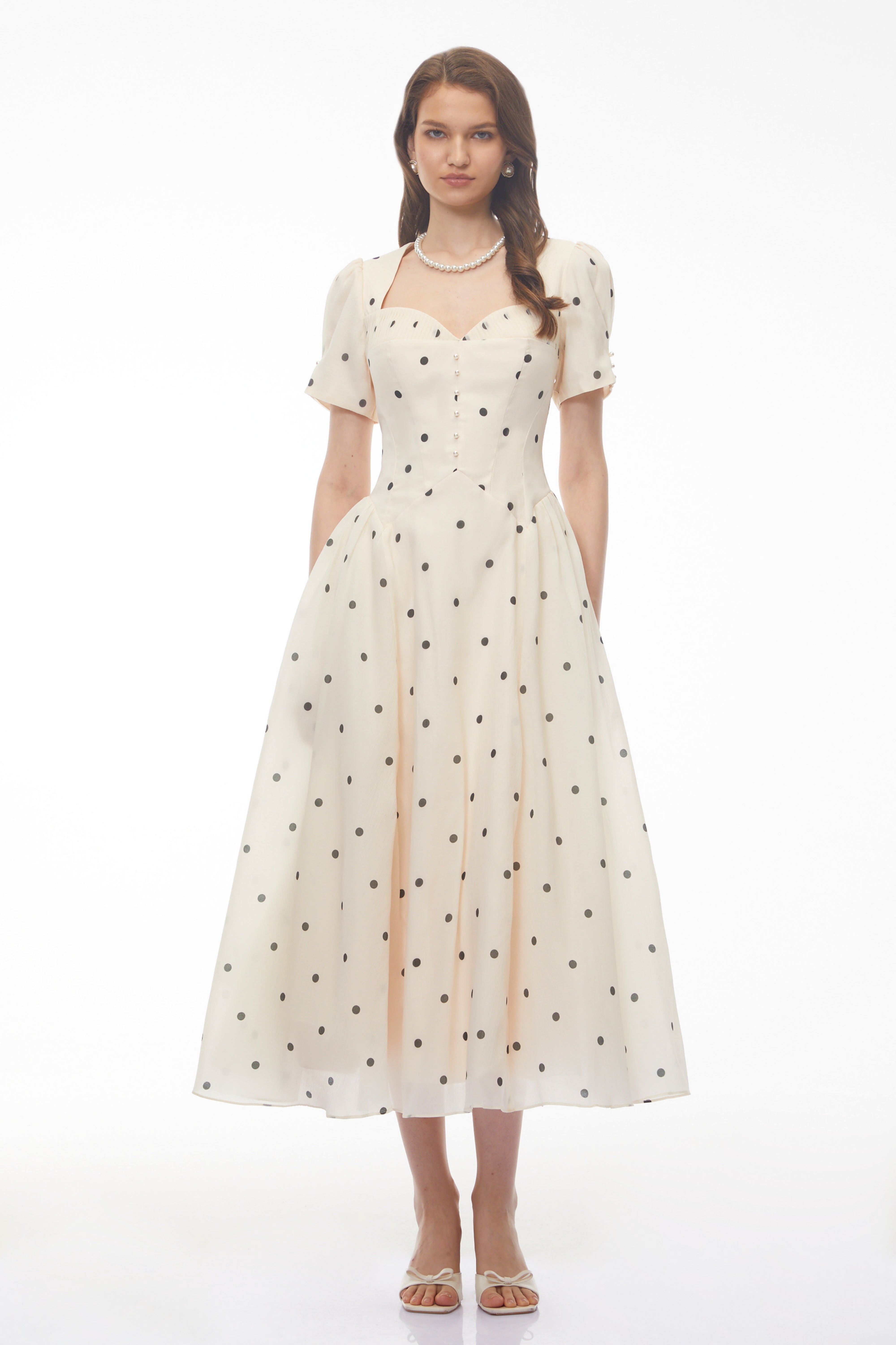 Javaneh White Polka Dot Maxi Dress