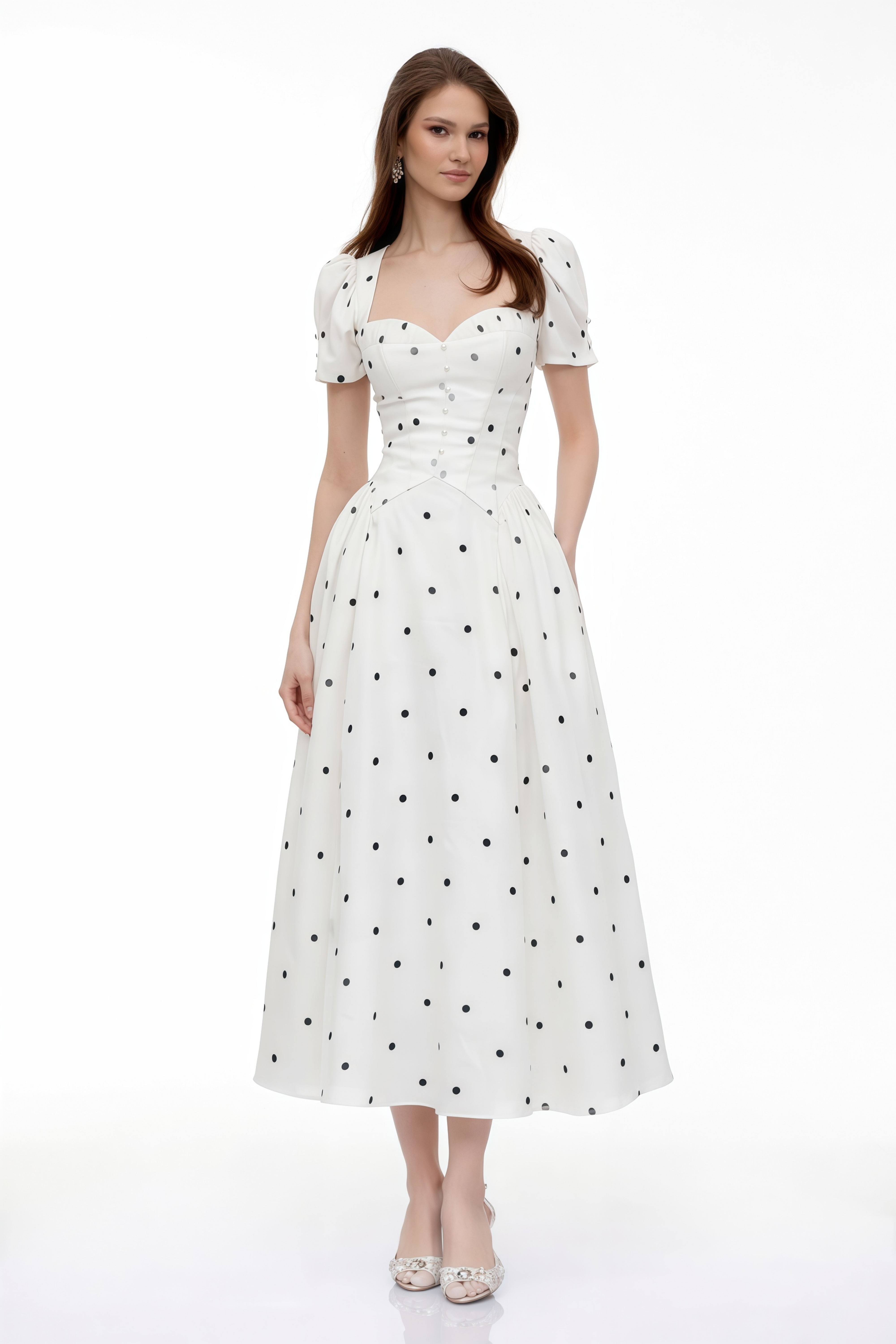 Javaneh White Polka Dot Maxi Dress