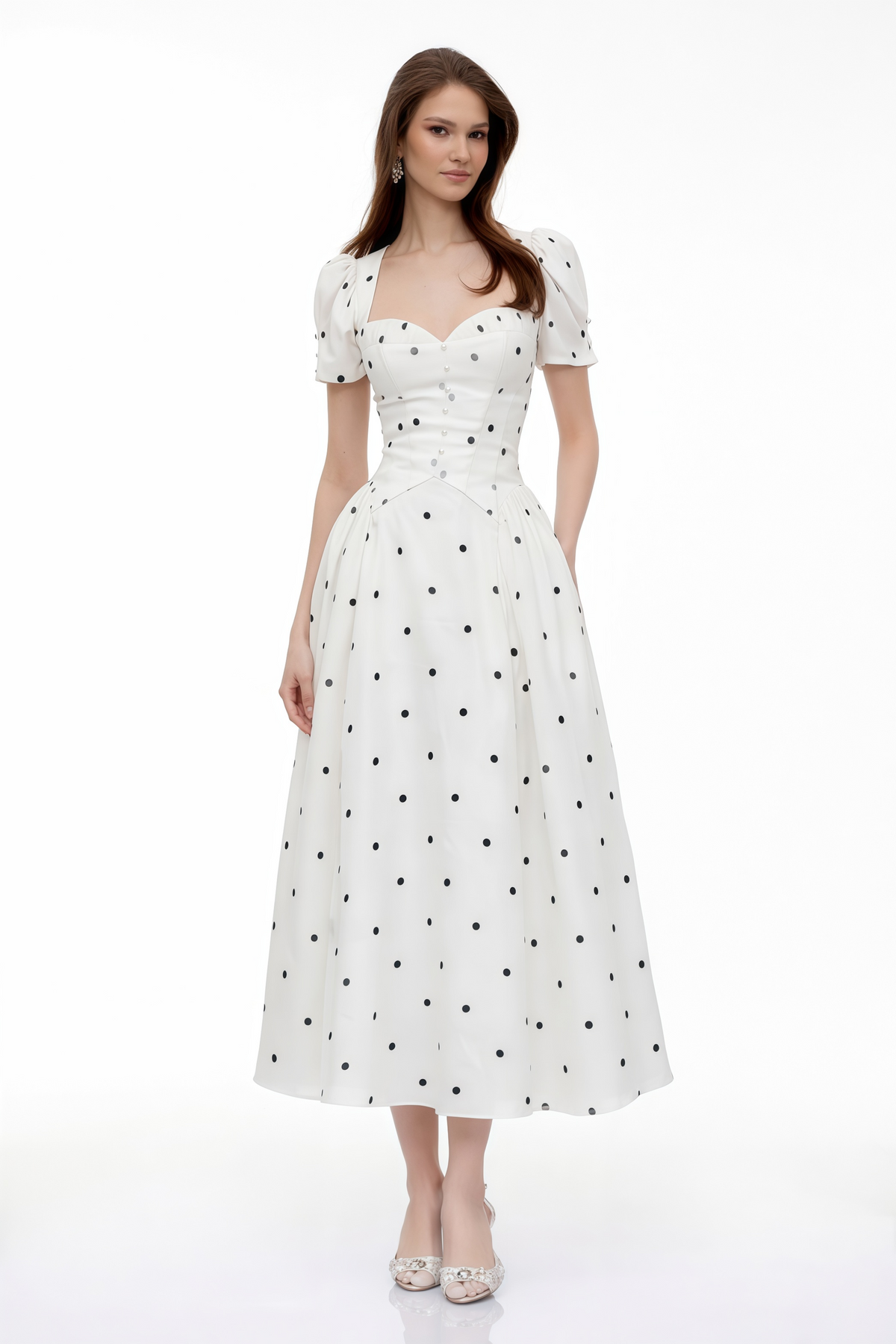 Javaneh White Polka Dot Maxi Dress