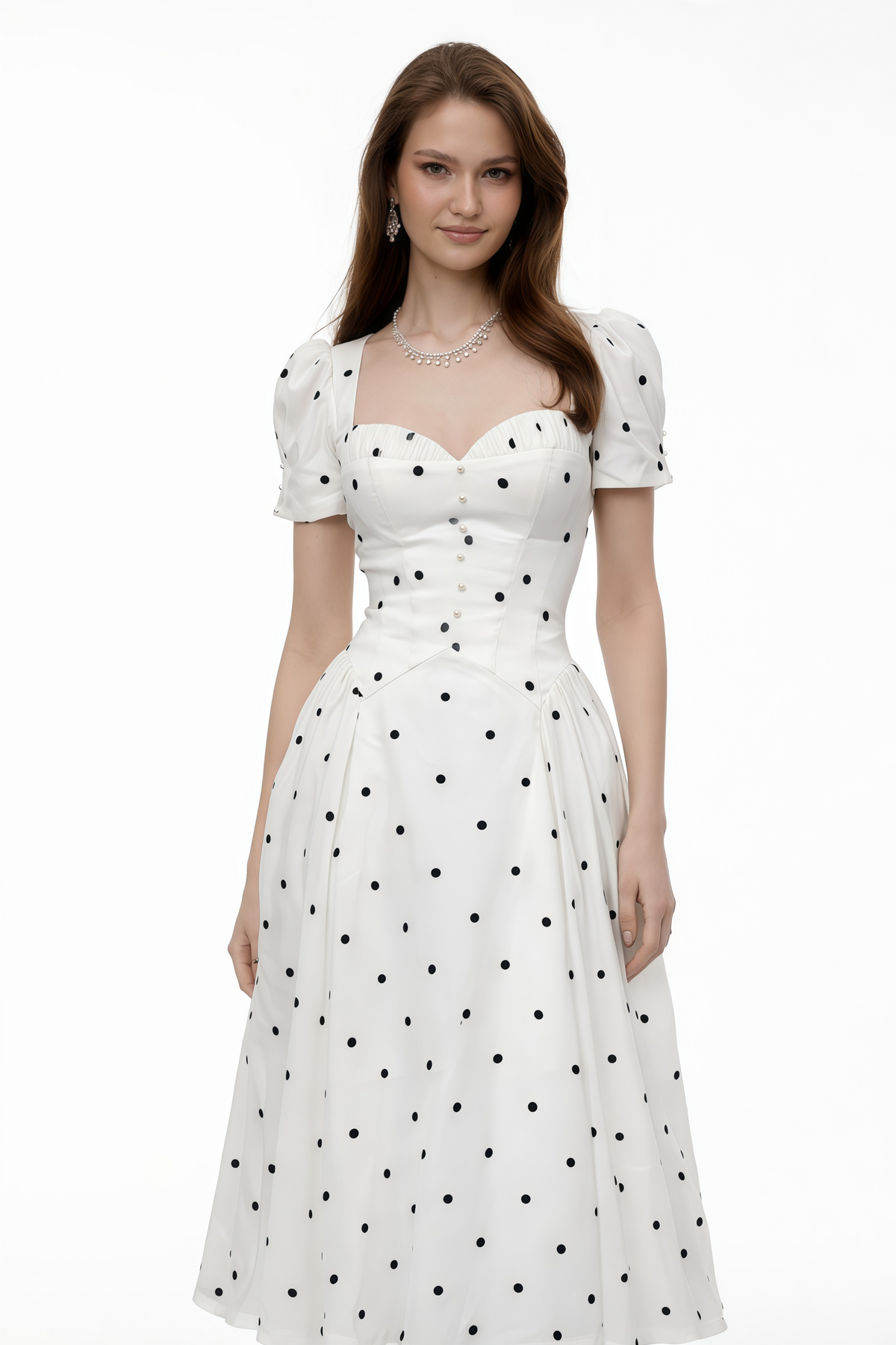 Javaneh White Polka Dot Maxi Dress