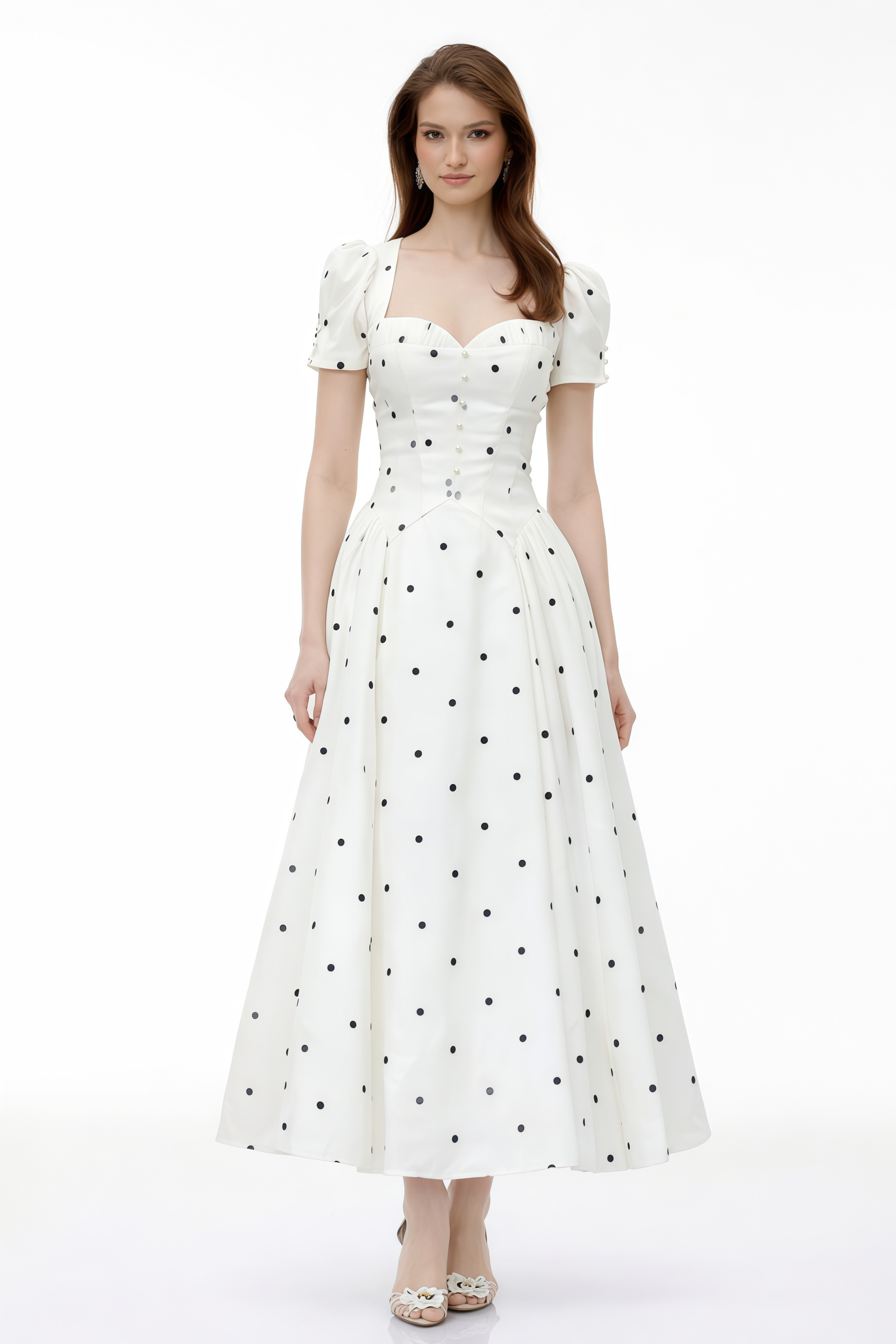 Javaneh White Polka Dot Maxi Dress