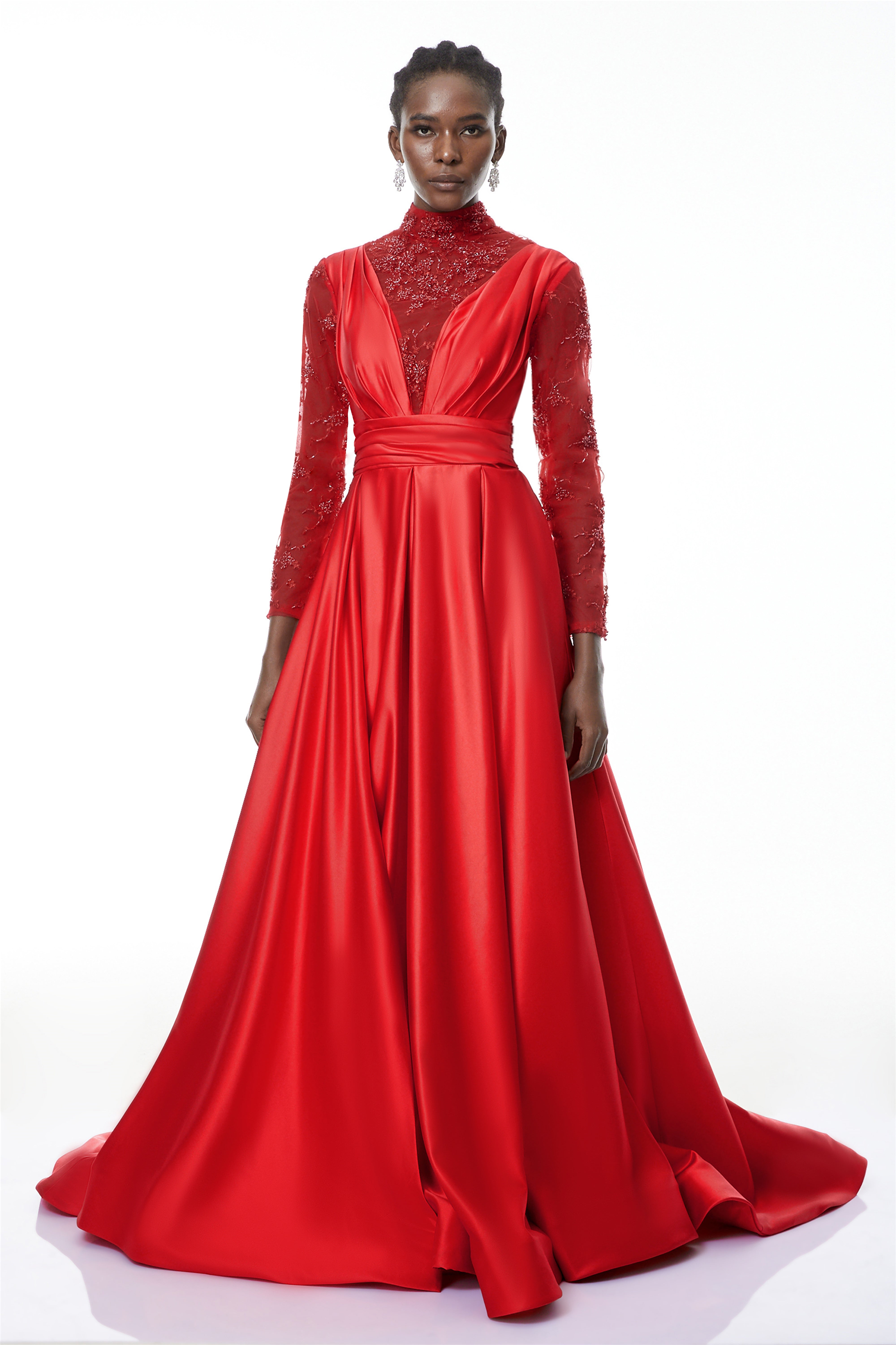 Jelena Red Embellished Satin Maxi Gown (Final Sale)