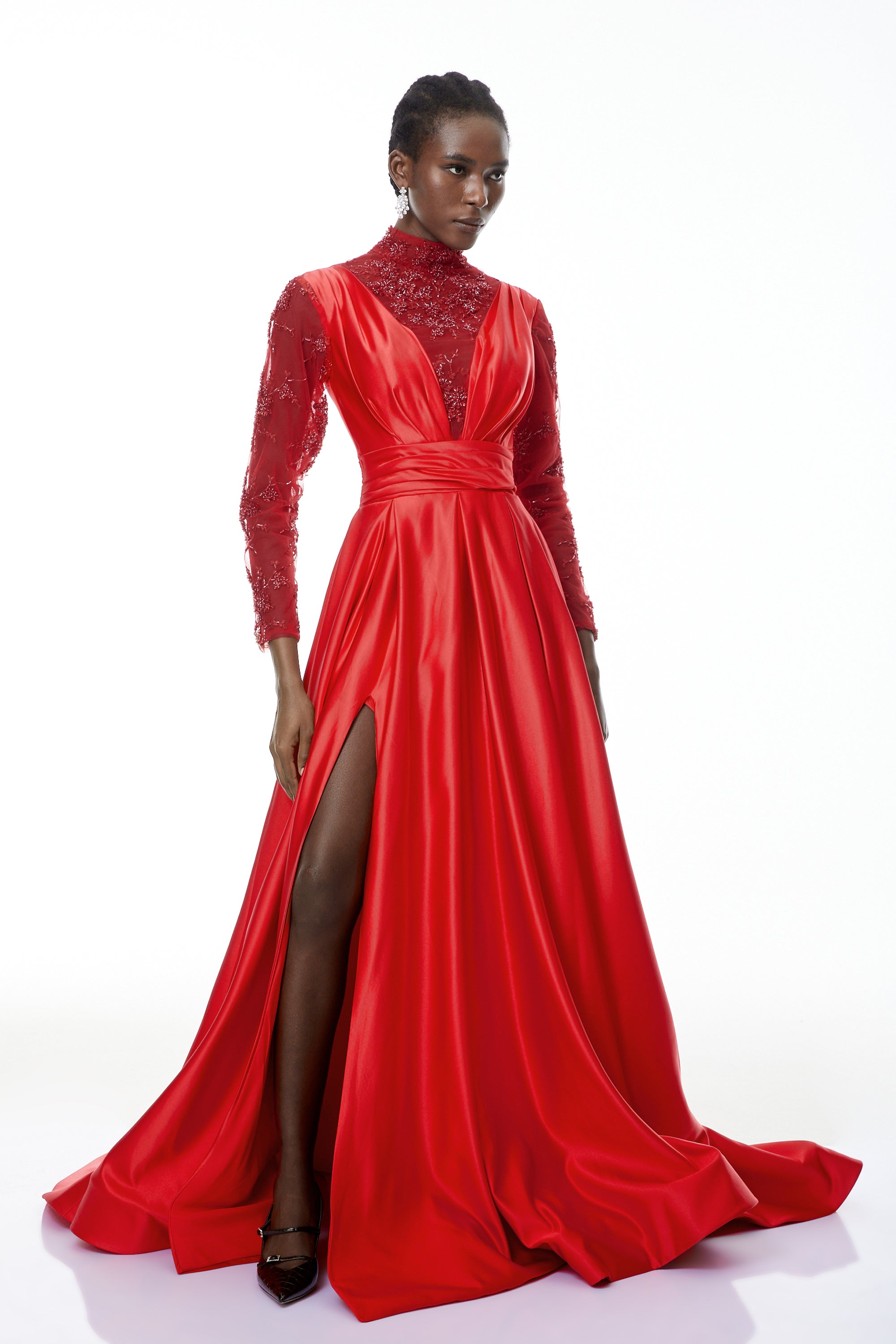 Jelena Red Embellished Satin Maxi Gown (Final Sale)