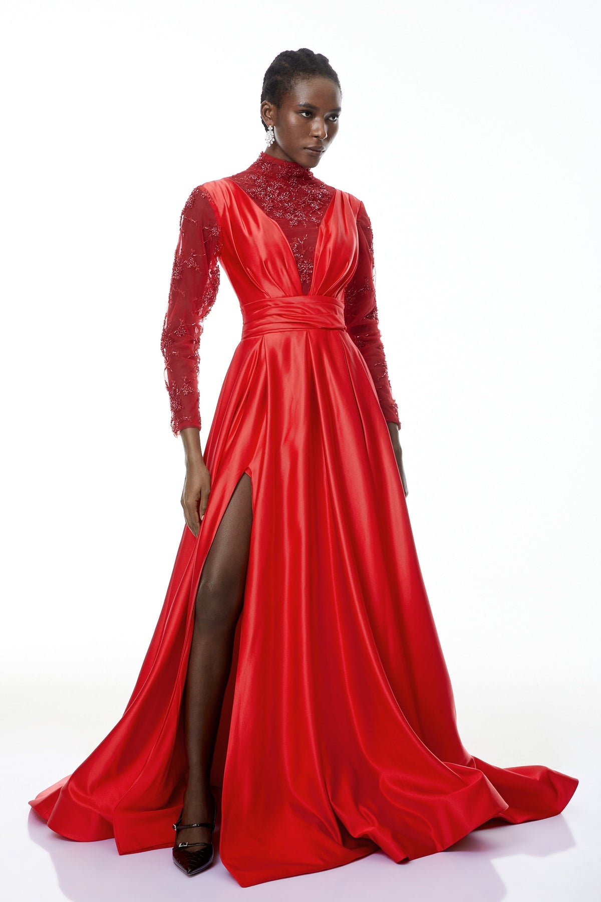 Jelena Red Embellished Satin Maxi Gown (Final Sale)