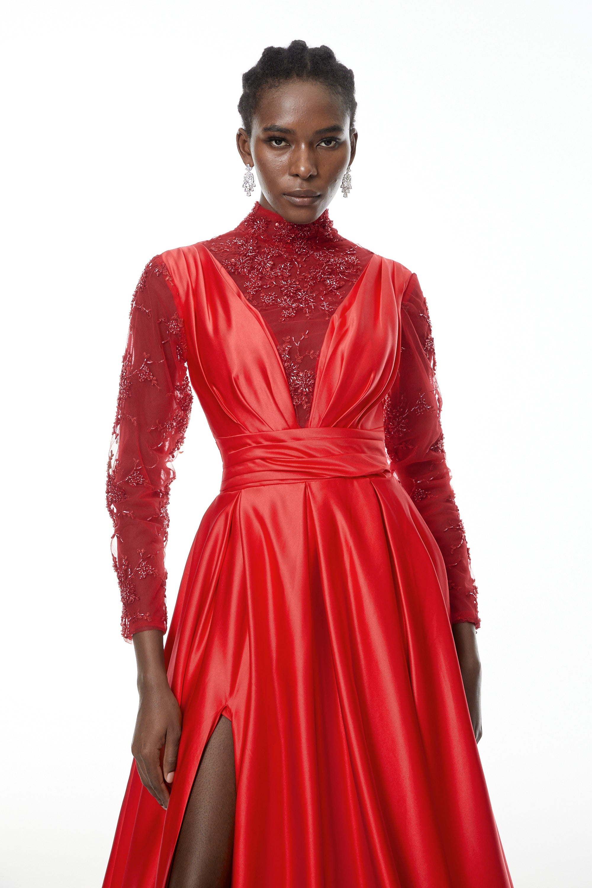 Jelena Red Embellished Satin Maxi Gown (Final Sale)