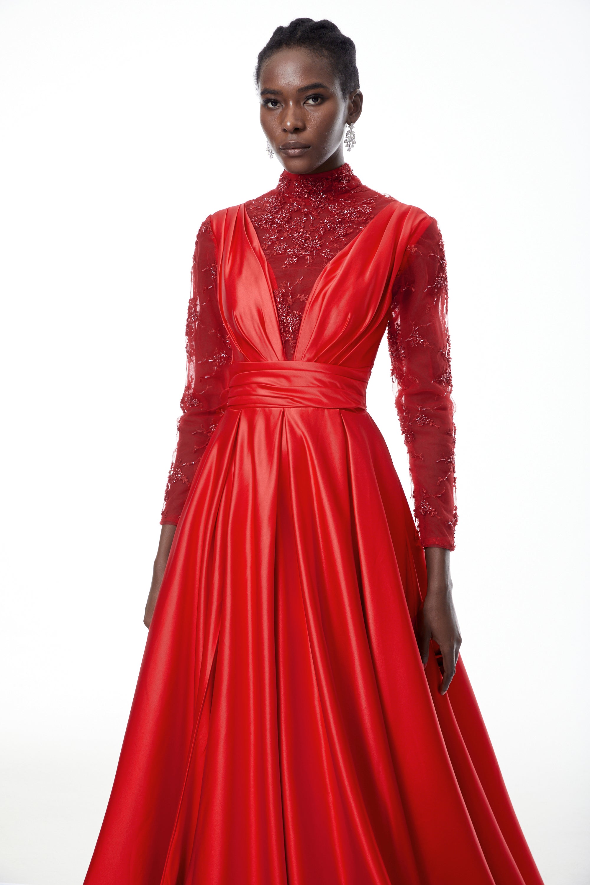 Jelena Red Embellished Satin Maxi Gown (Final Sale)
