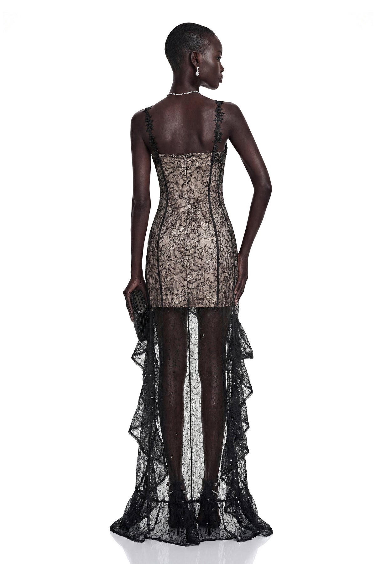 Jenna Black Floral Ruffled Asymmetrical Maxi Dress