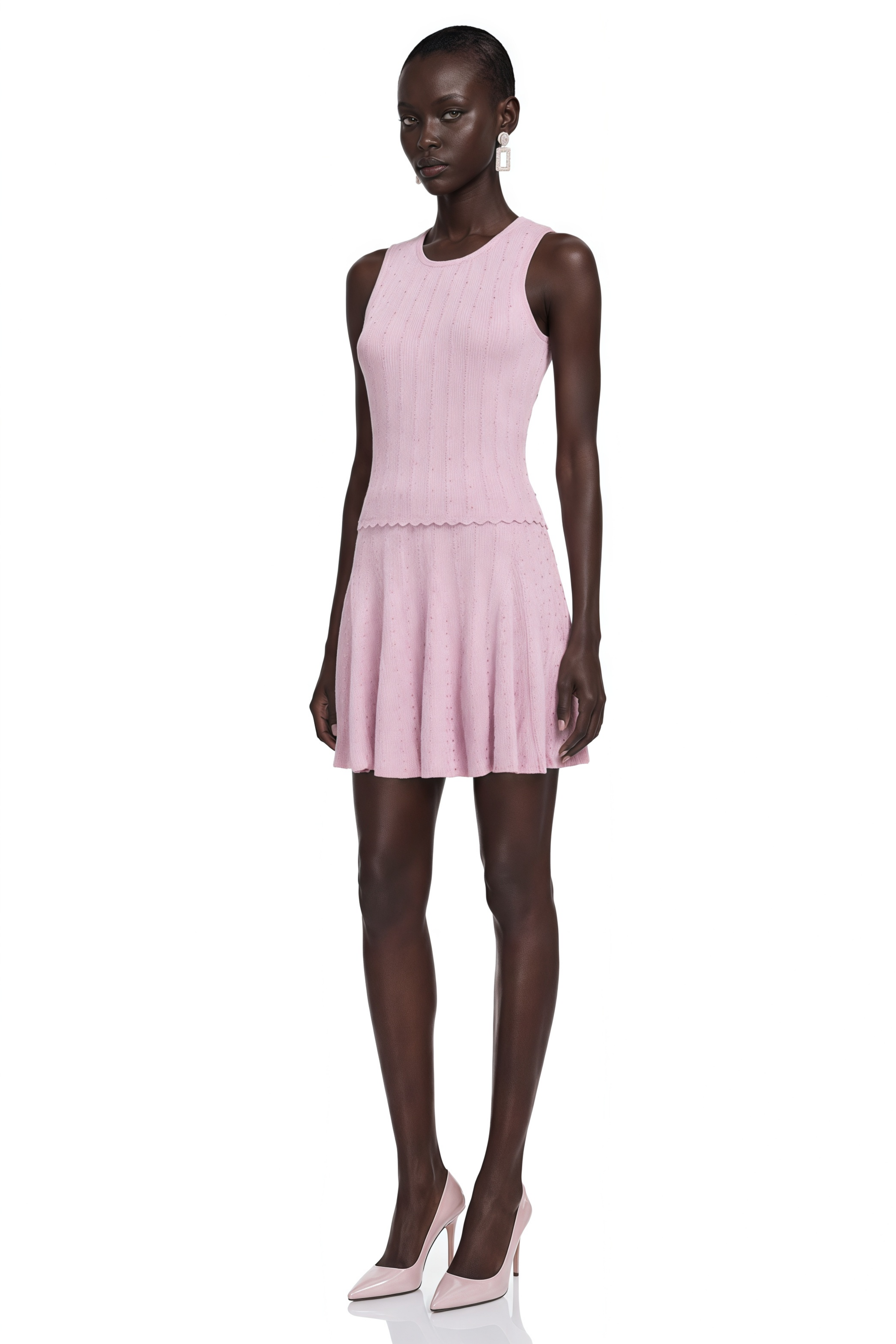 Joan Pink Ribbed Knit Top & Skirt Set