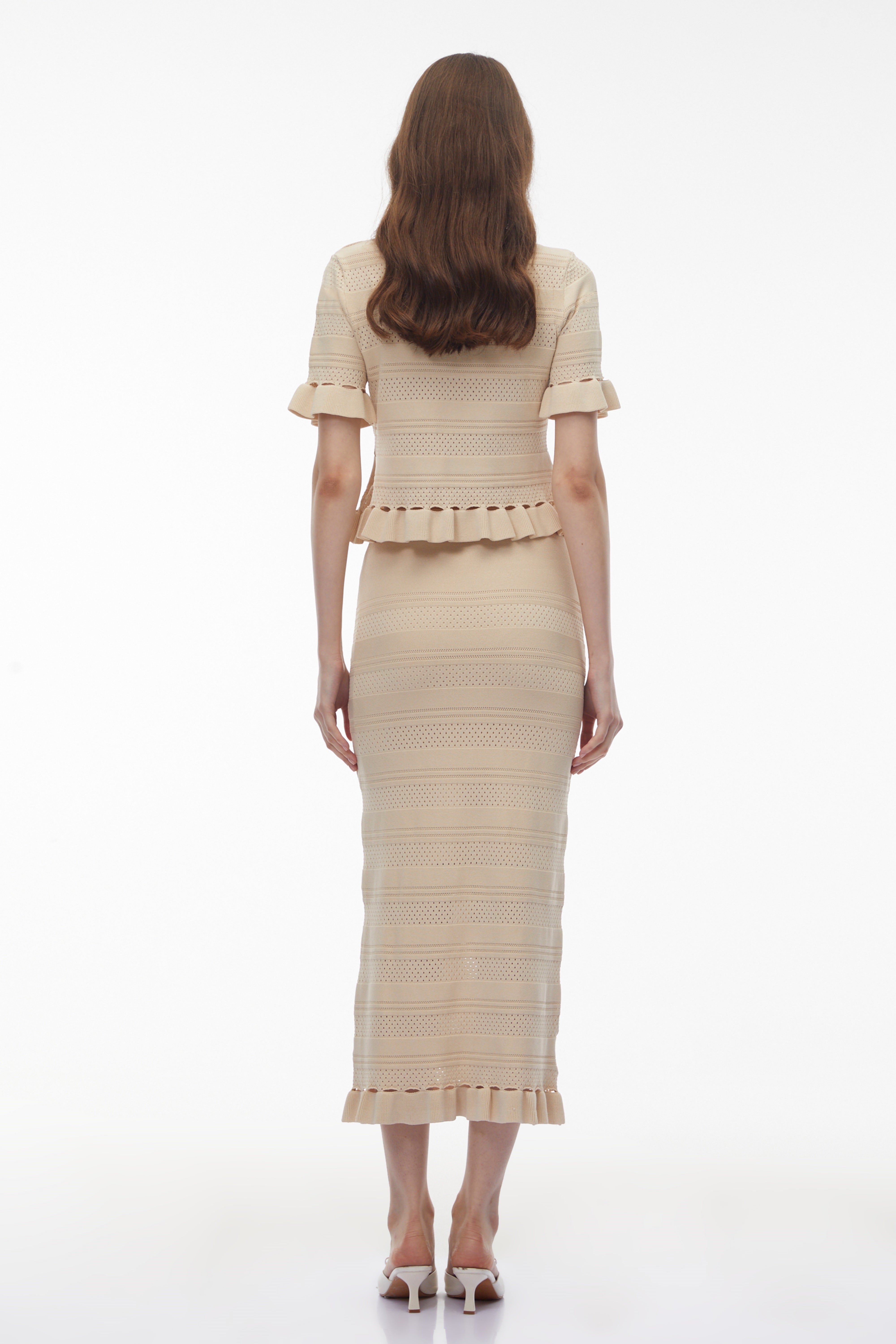 Jocasta Neutral Round Neck Knit Top & Skirt Set