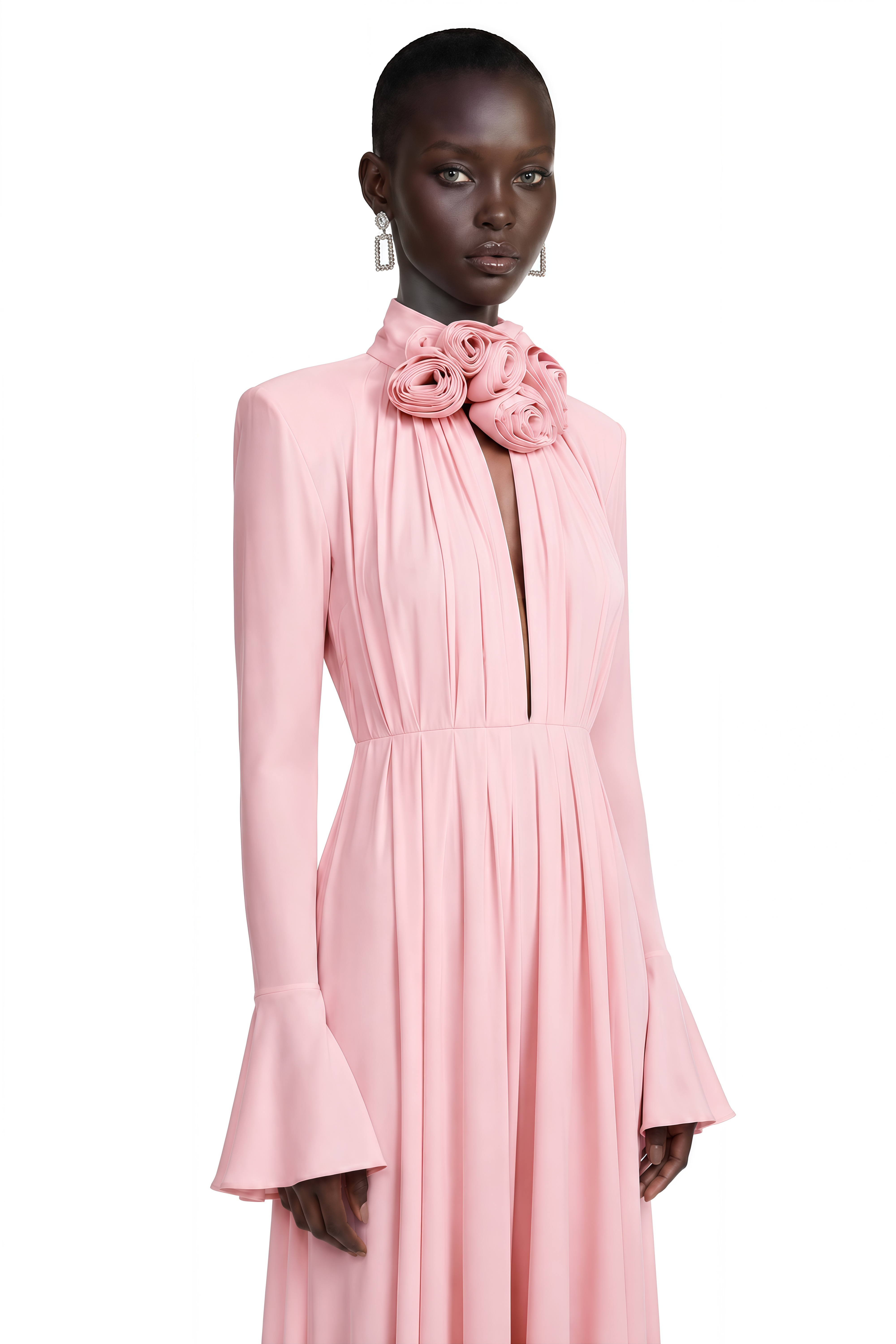 Jocelinda Pink Ruched Maxi Dress with 3D Florals